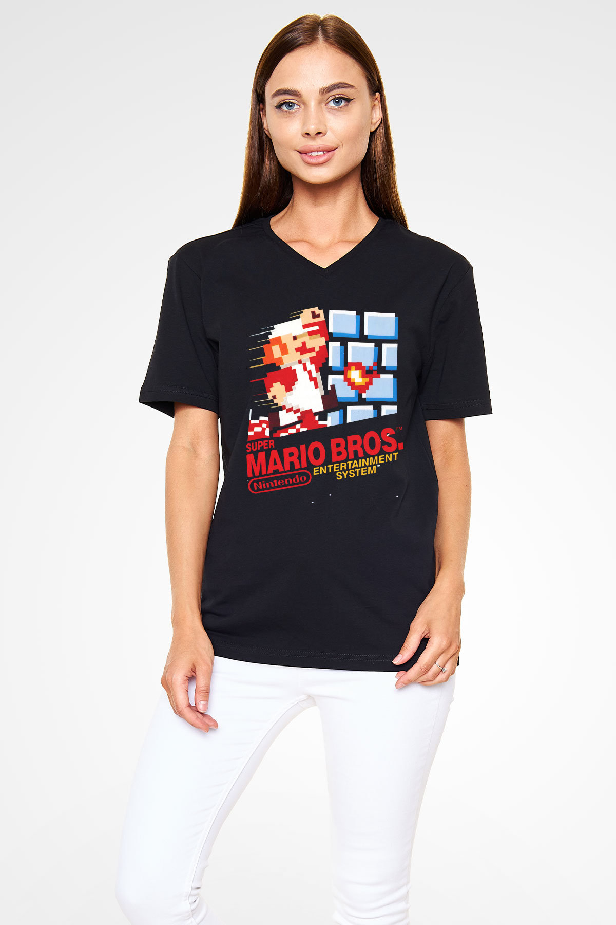 Nintendo Siyah Unisex V Yaka Tişört