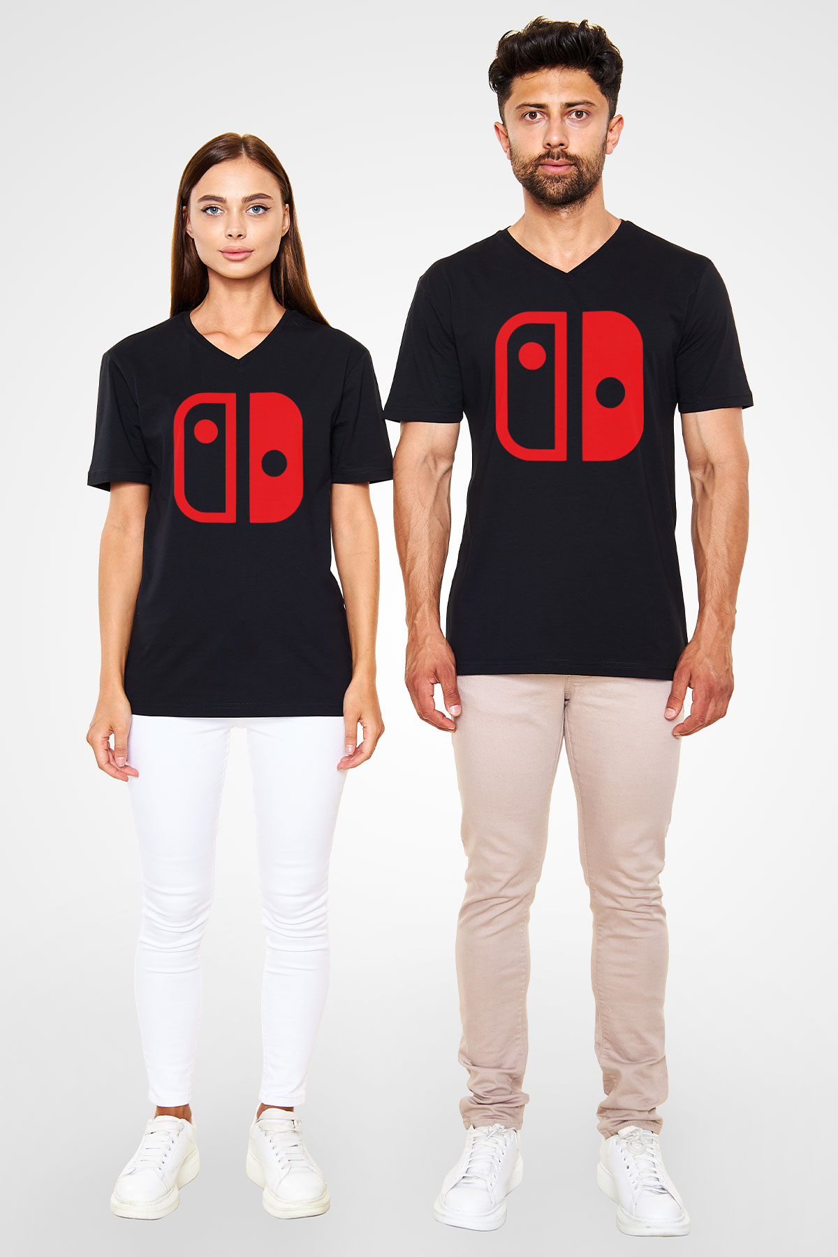 Nintendo Siyah Unisex V Yaka Tişört T-Shirt