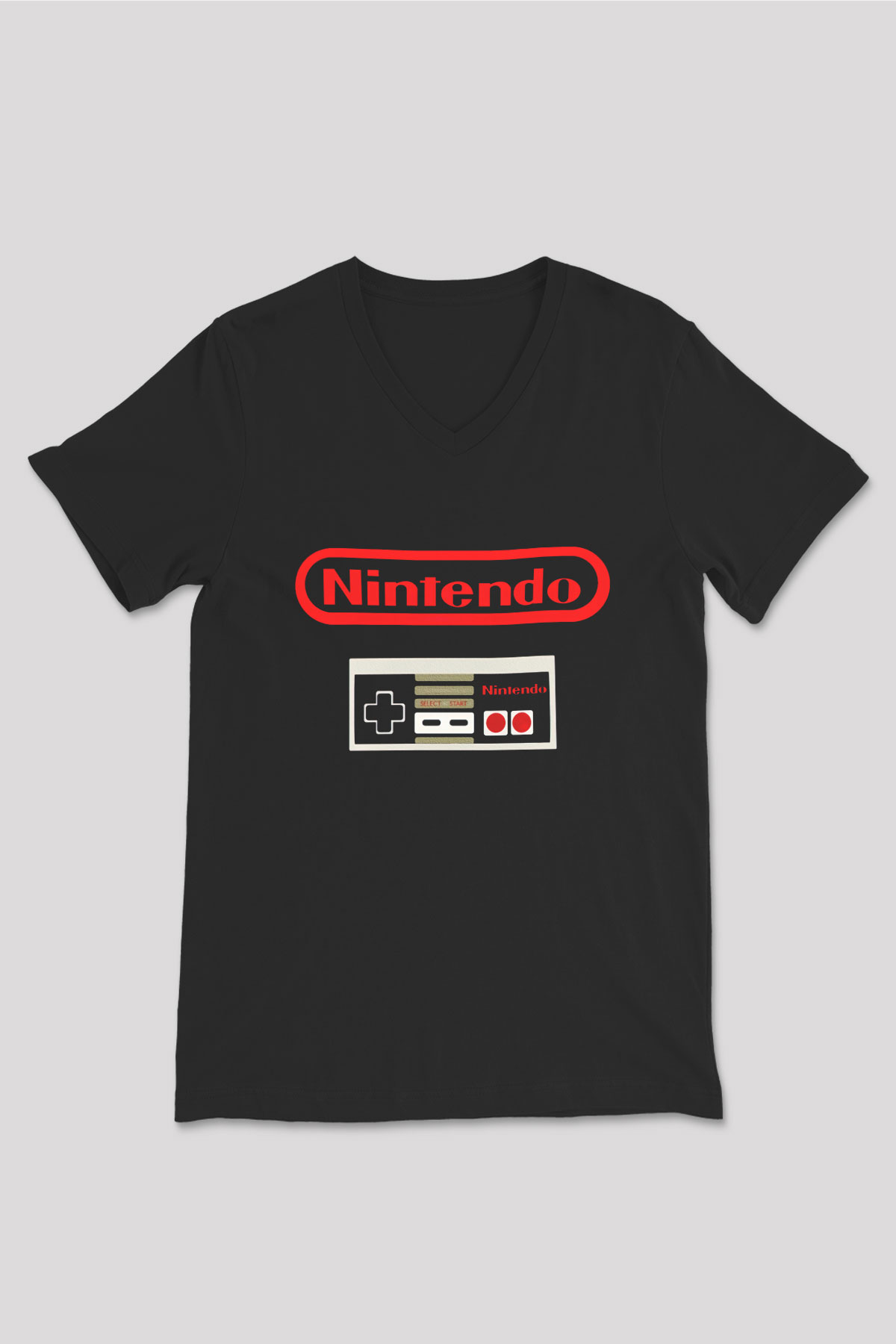 Nintendo Siyah Unisex V Yaka Tişört T-Shirt