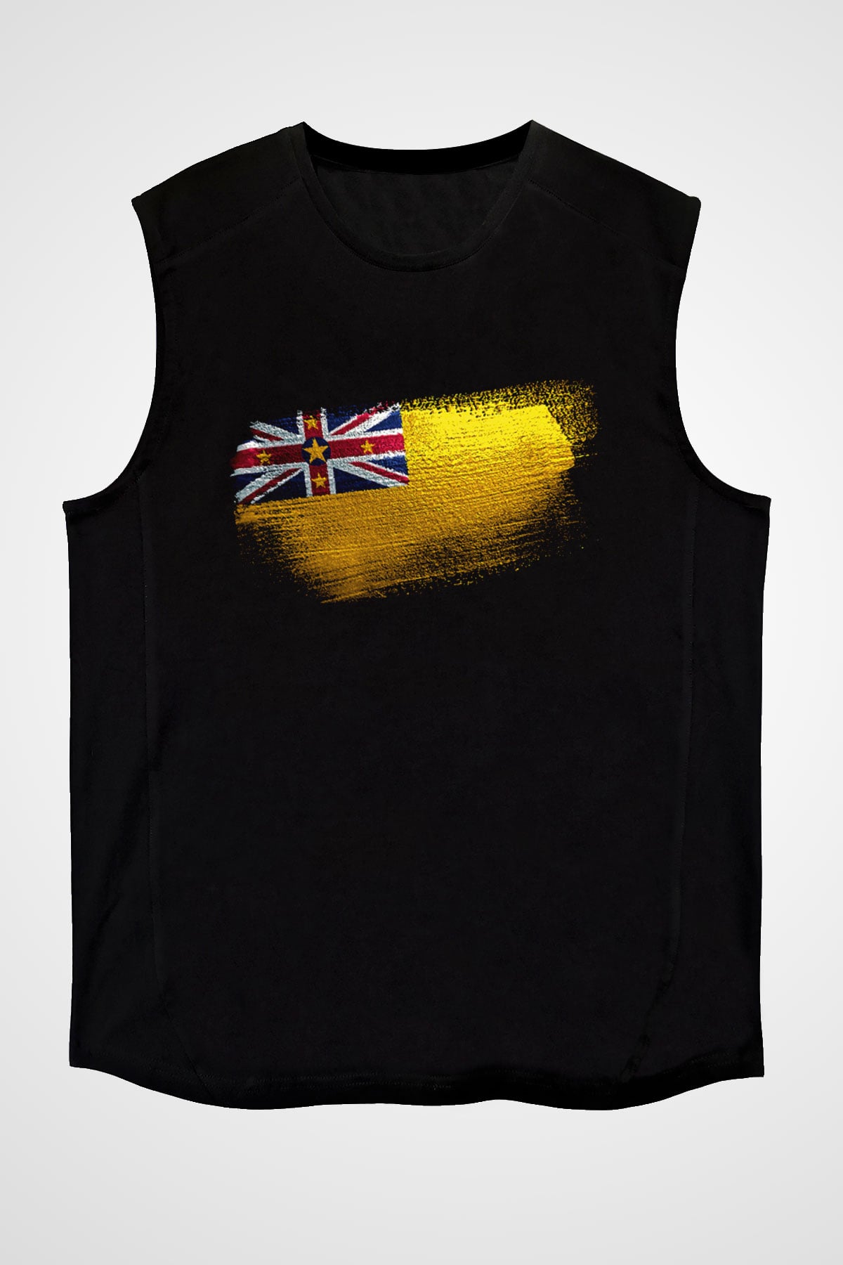 Niue Bayrağı Baskılı Unisex Siyah Kolsuz Tişört