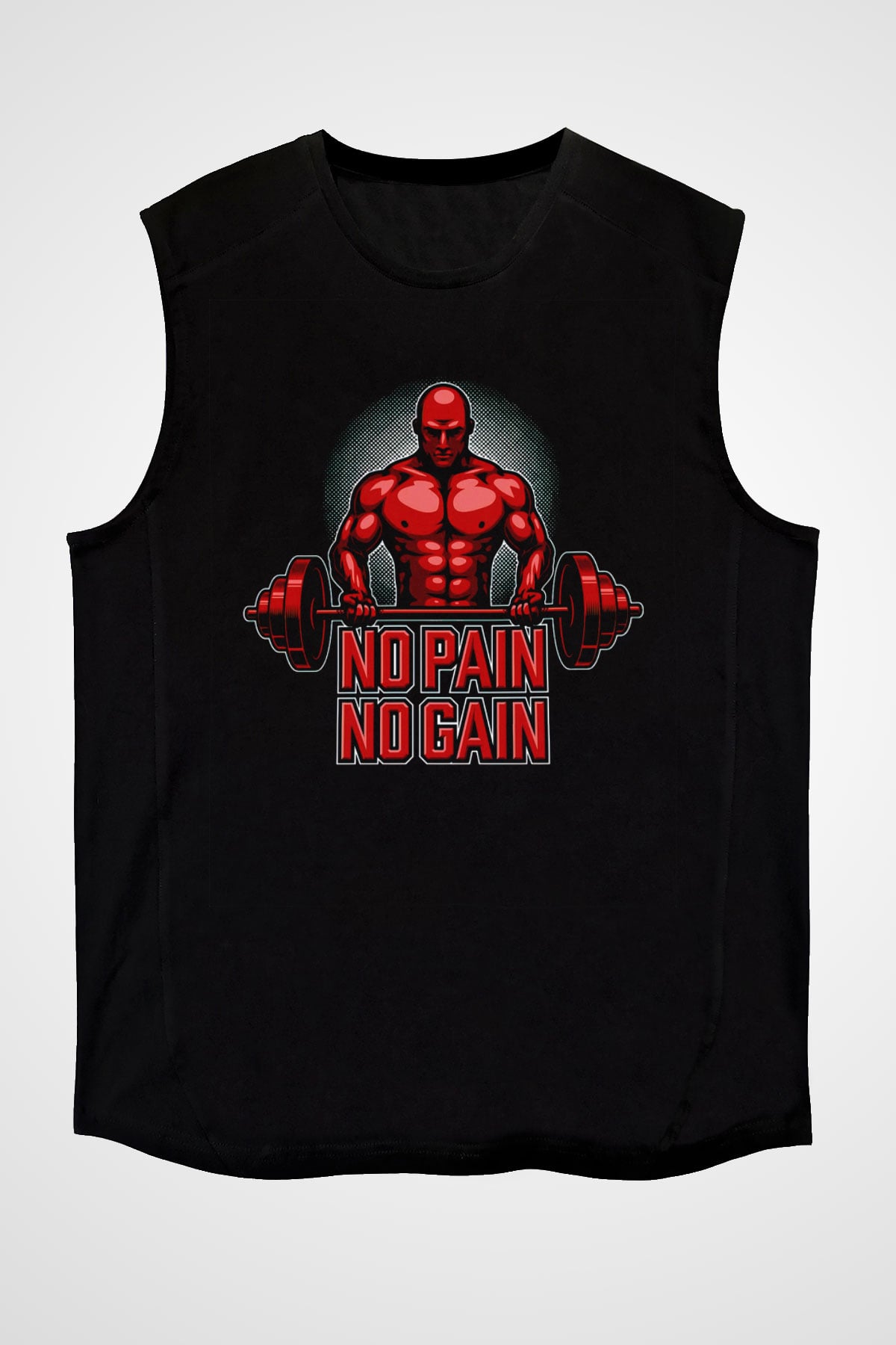 No Pain No Gain Baskılı Unisex Siyah  Kolsuz Tişört