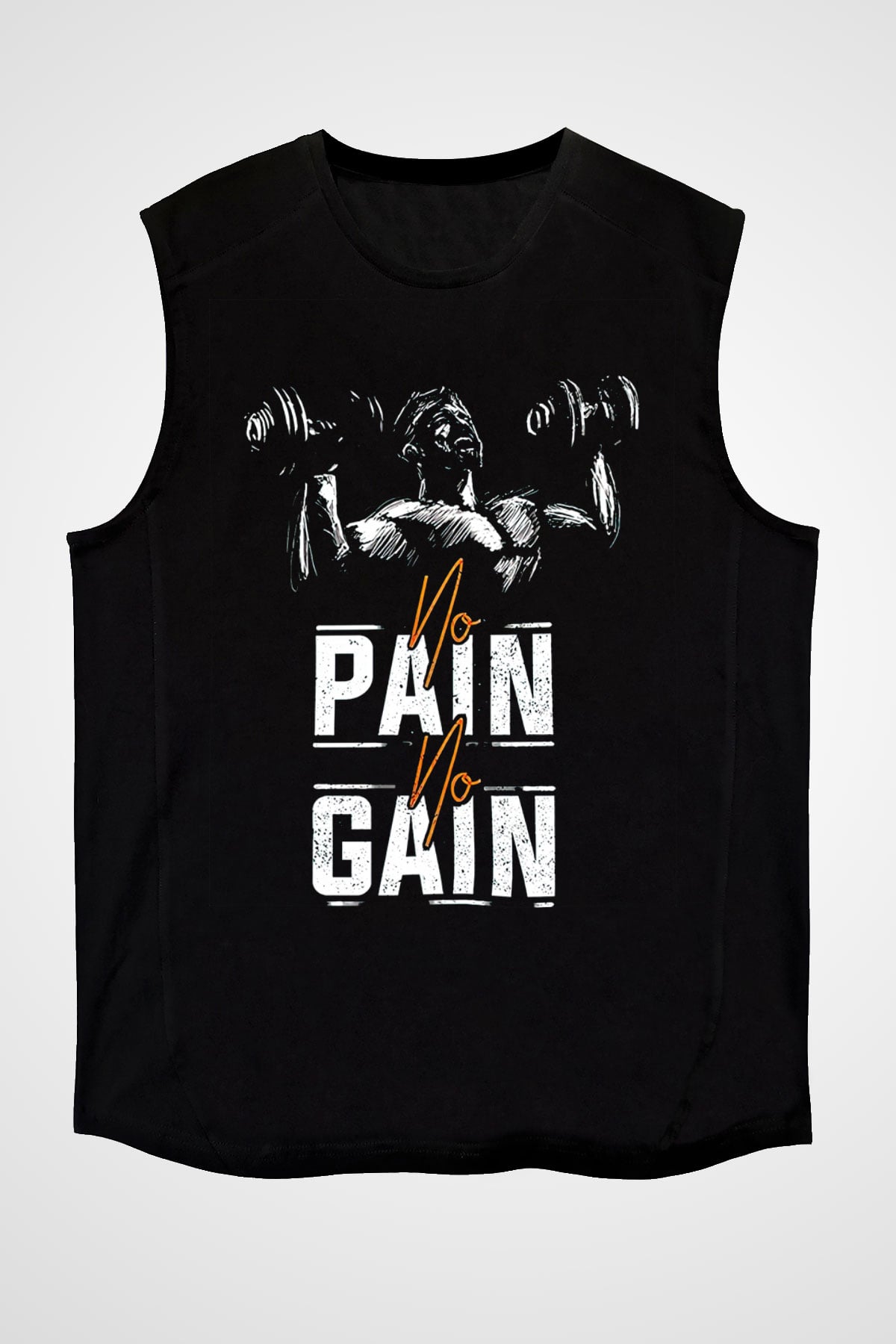 No pain No gain Baskılı Unisex Siyah  Kolsuz Tişört