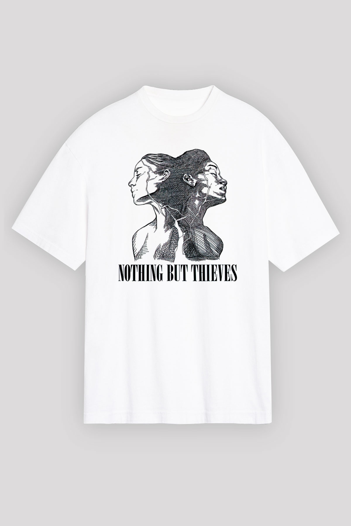 Nocturnal Depression Baskılı Beyaz Unisex Oversize Tişört - Tshirt