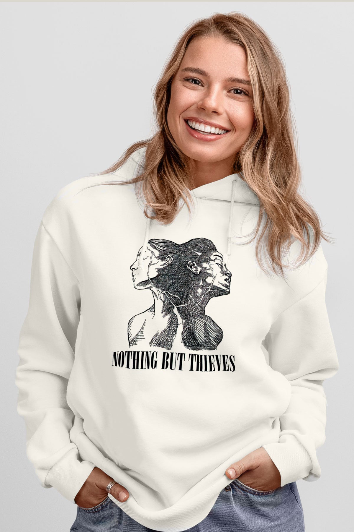 Nocturnal Depression Baskılı Beyaz Unisex Kapüşonlu Sweatshirt