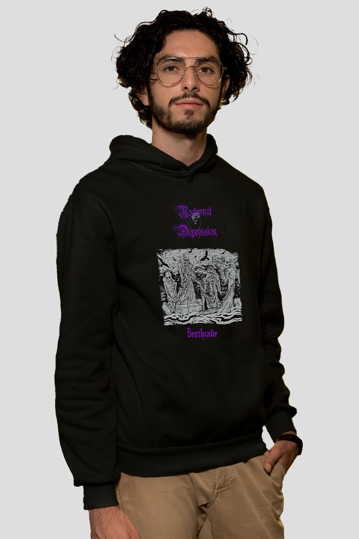 Nocturnal Depression Baskılı Unisex Siyah Kapüşonlu Sweatshirt