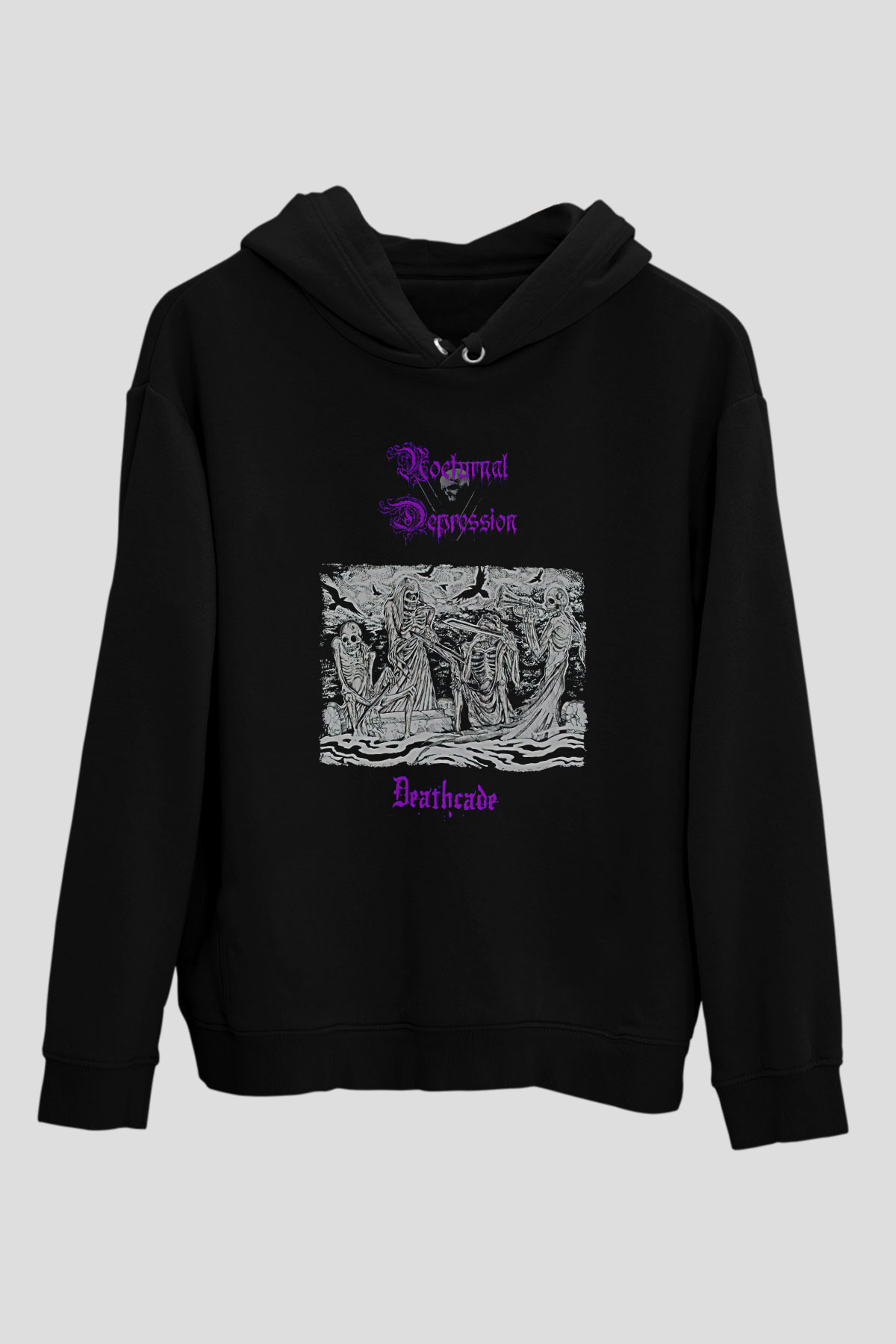 Nocturnal Depression Baskılı Unisex Siyah Kapüşonlu Sweatshirt