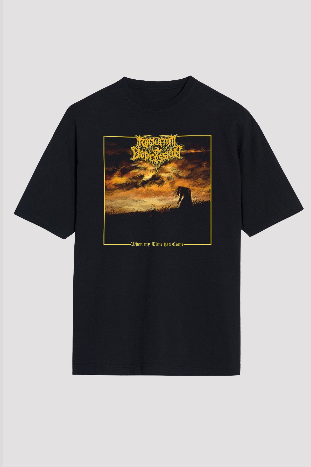 Nocturnal Depression Baskılı Unisex Siyah Oversize Tişört - Tshirt