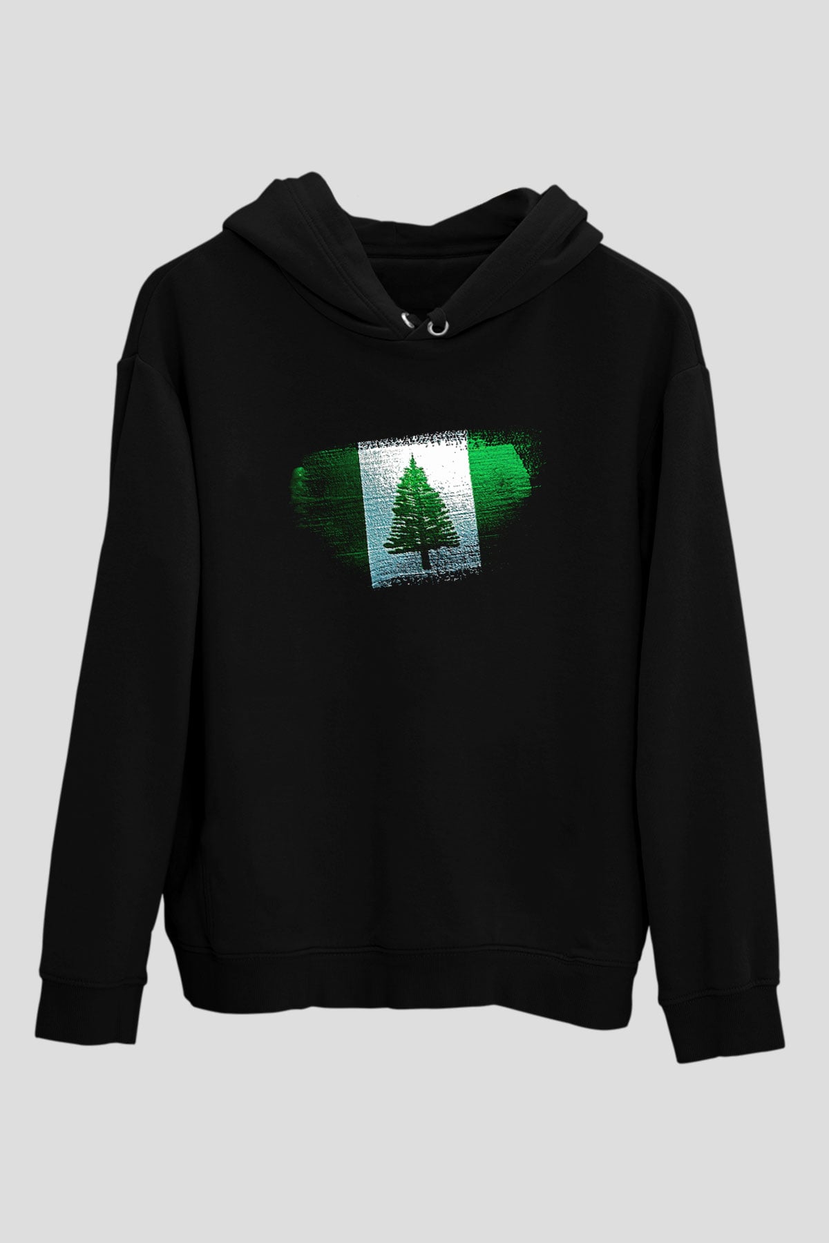 Norfolk Adası - Norfolk İsland Bayrağı Baskılı Unisex Siyah Kapüşonlu Sweatshirt
