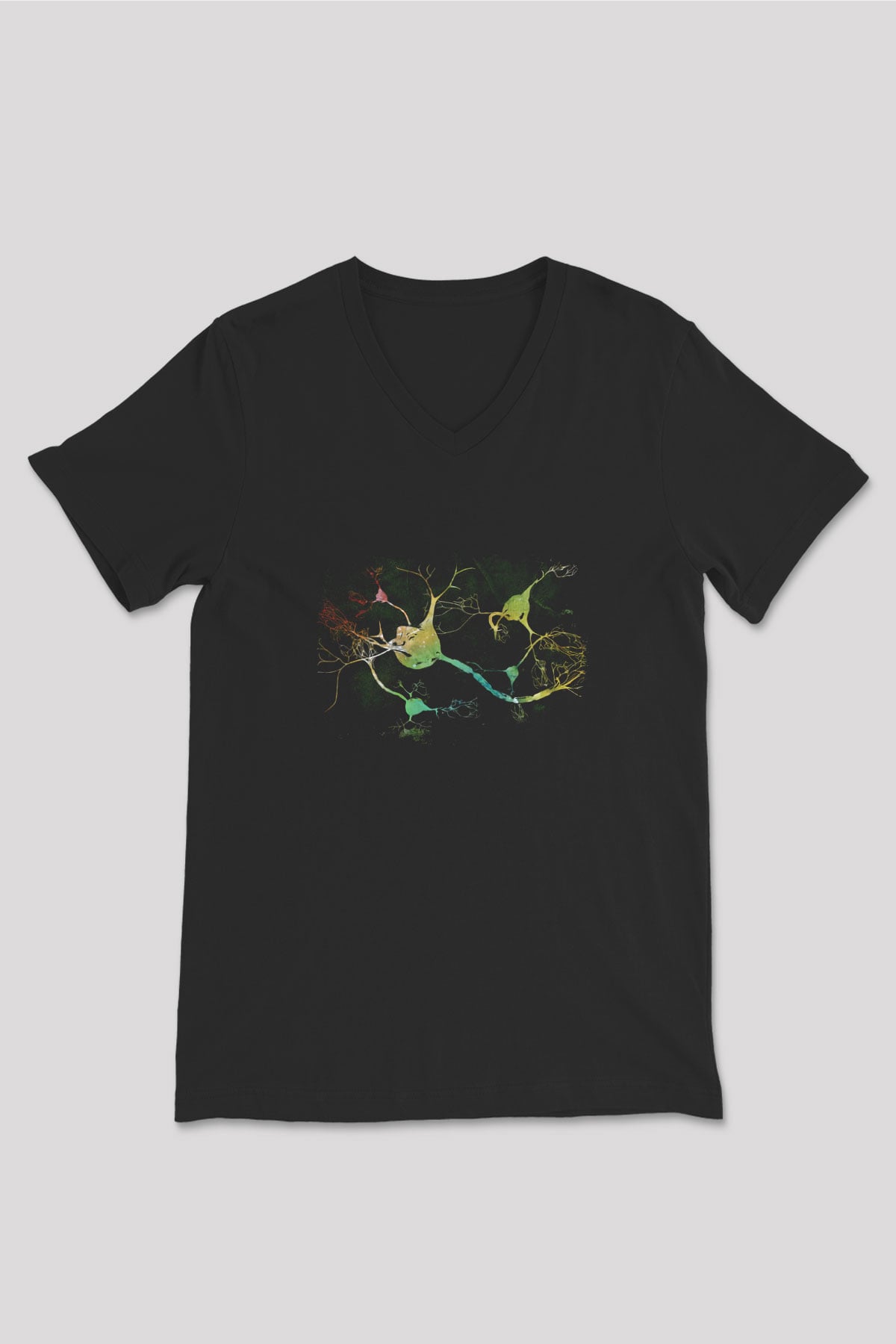 Nöronlar Baskılı Unisex V Yaka Siyah Tİşört - Tshirt