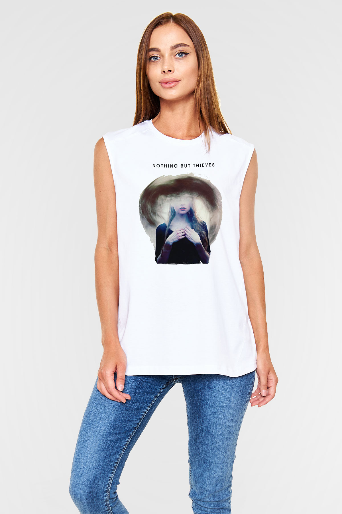 Nothing But Thieves Baskılı Beyaz Unisex Kolsuz Tişört - Tshirt