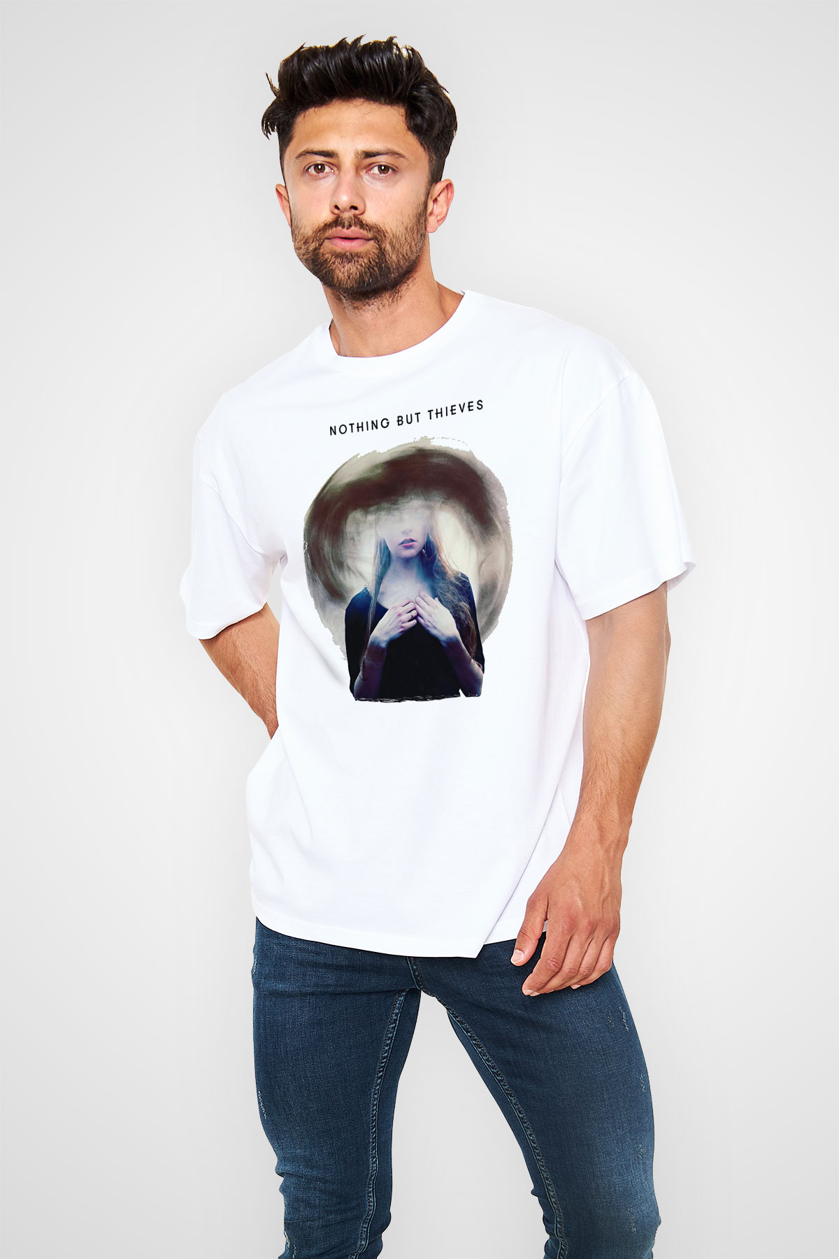 Nothing But Thieves Baskılı Beyaz Unisex Oversize Tişört - Tshirt