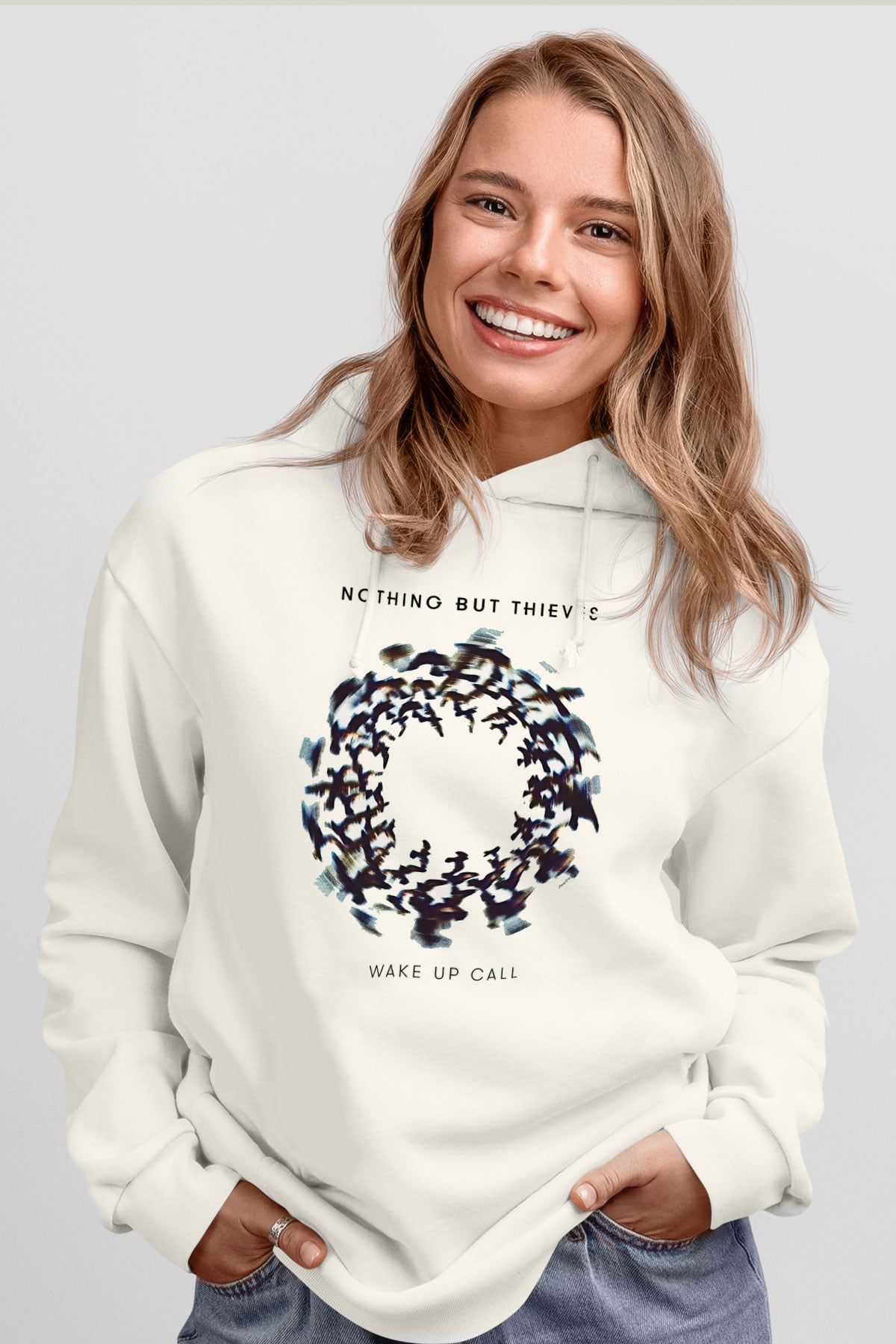 Nothing But Thieves Baskılı Beyaz Unisex Kapüşonlu Sweatshirt