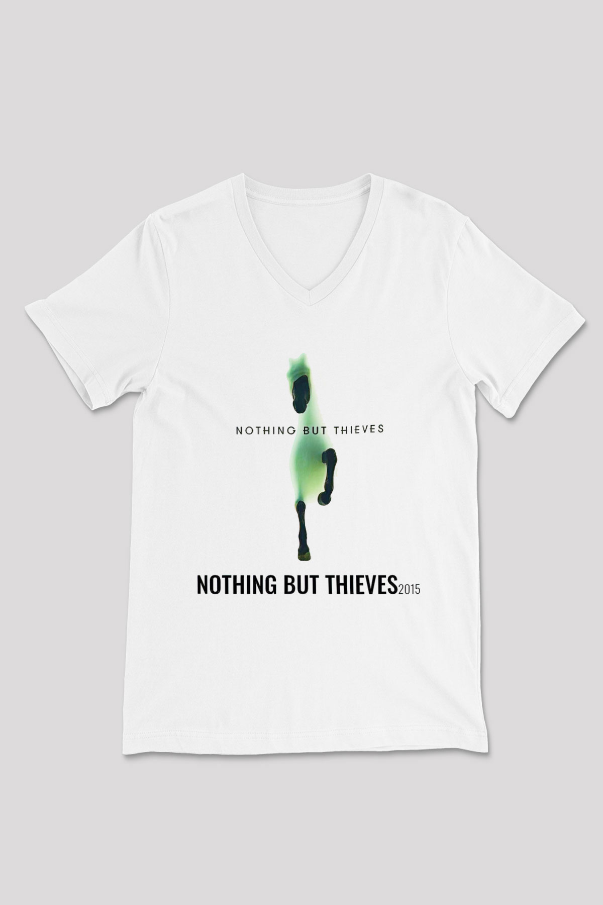 Nothing But Thieves Baskılı Beyaz Unisex V Yaka Tişört - Tshirt