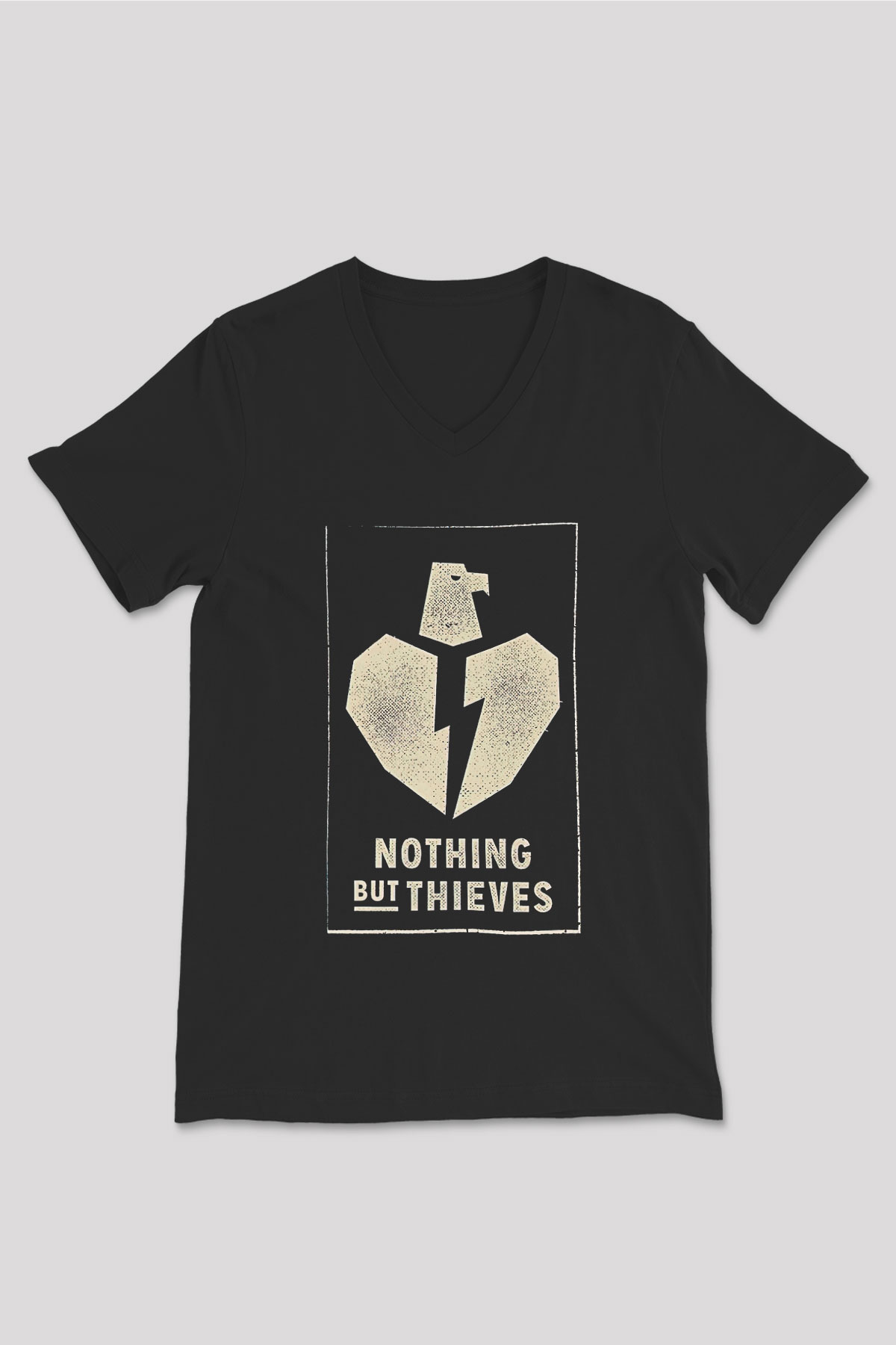 Nothing But Thieves Baskılı Unisex Siyah V Yaka Tişört - Tshirt