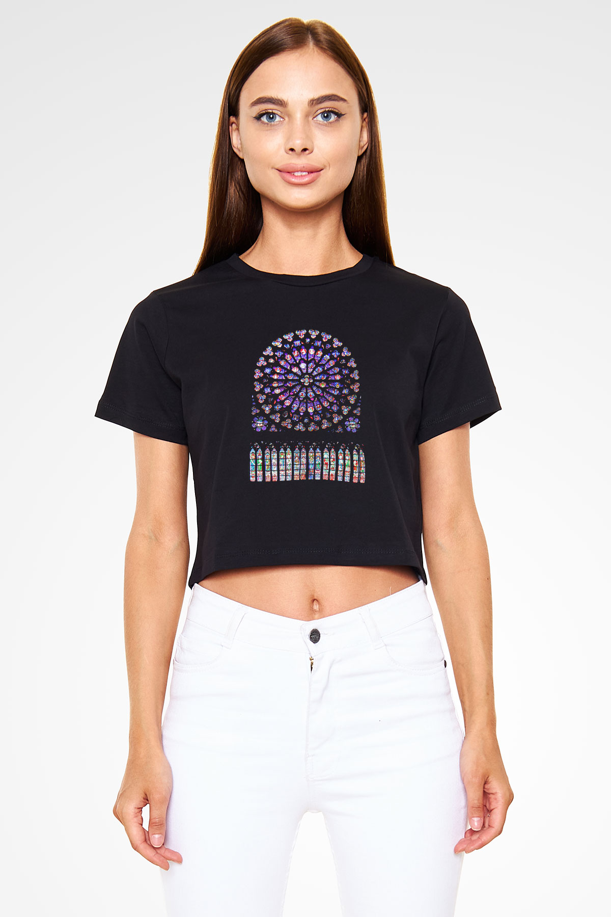 Notre Dame Katedrali Siyah Crop Top Tişört