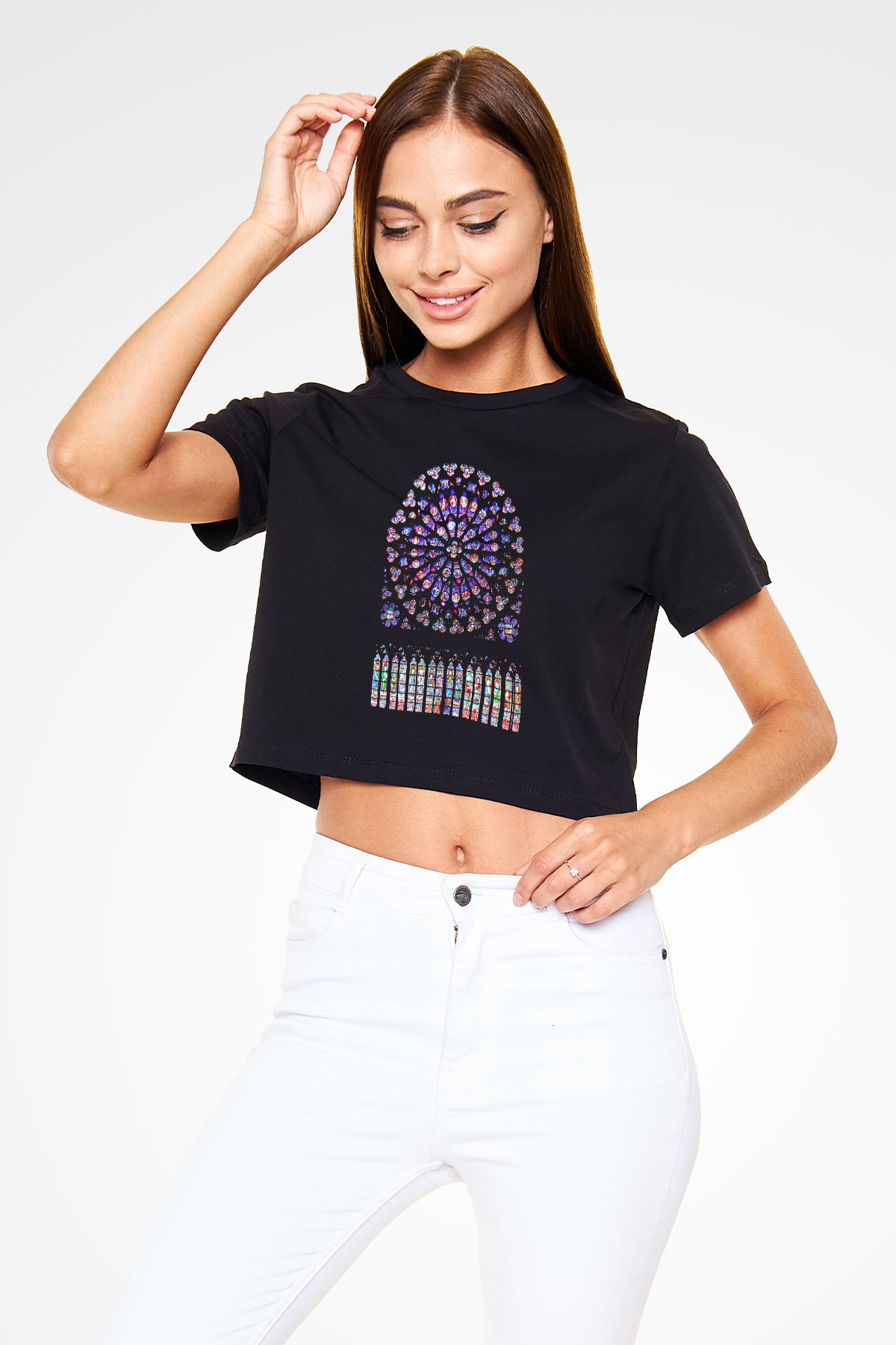 Notre Dame Katedrali Siyah Crop Top Tişört