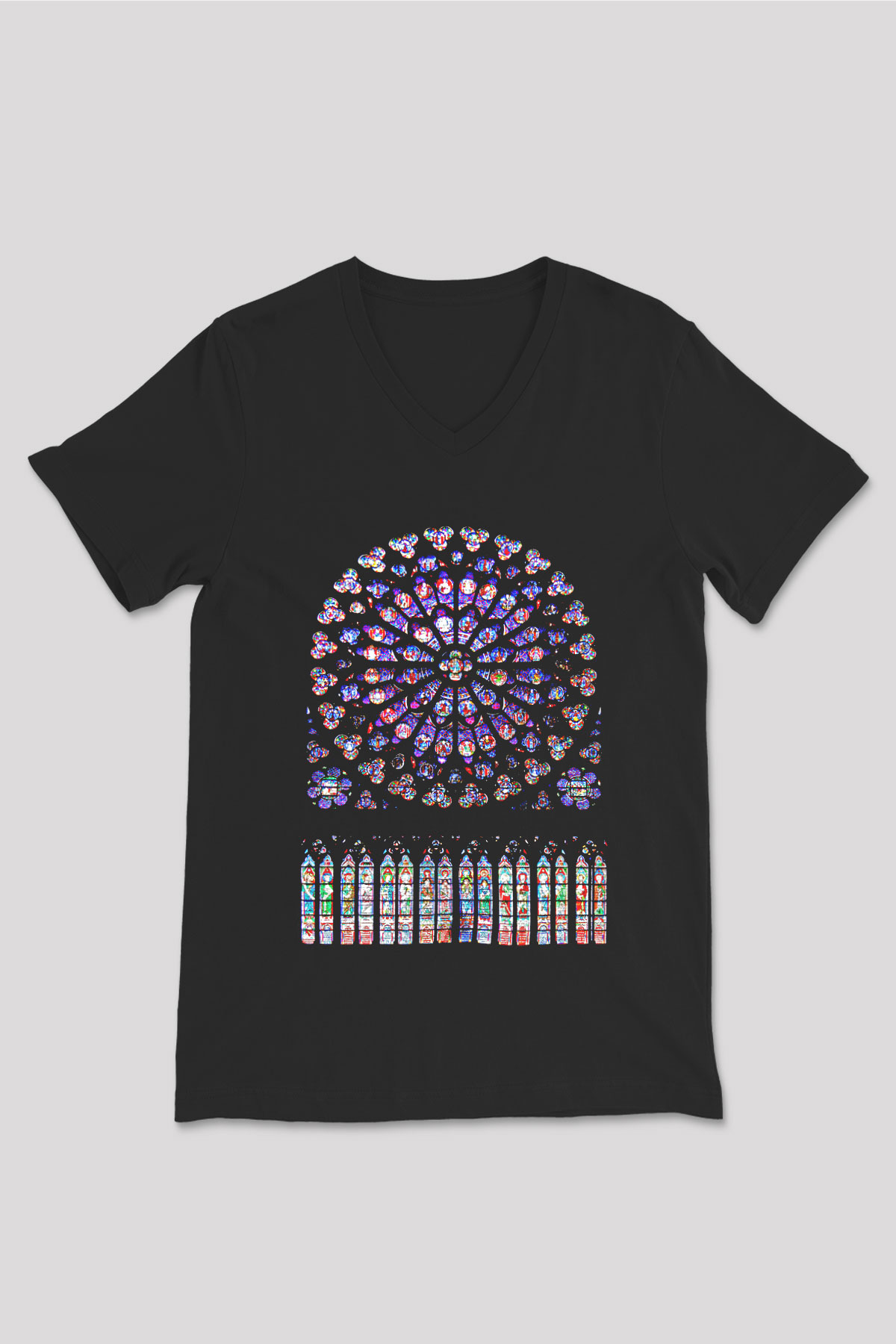 Notre Dame Katedrali Siyah Unisex V Yaka Tişört T-Shirt