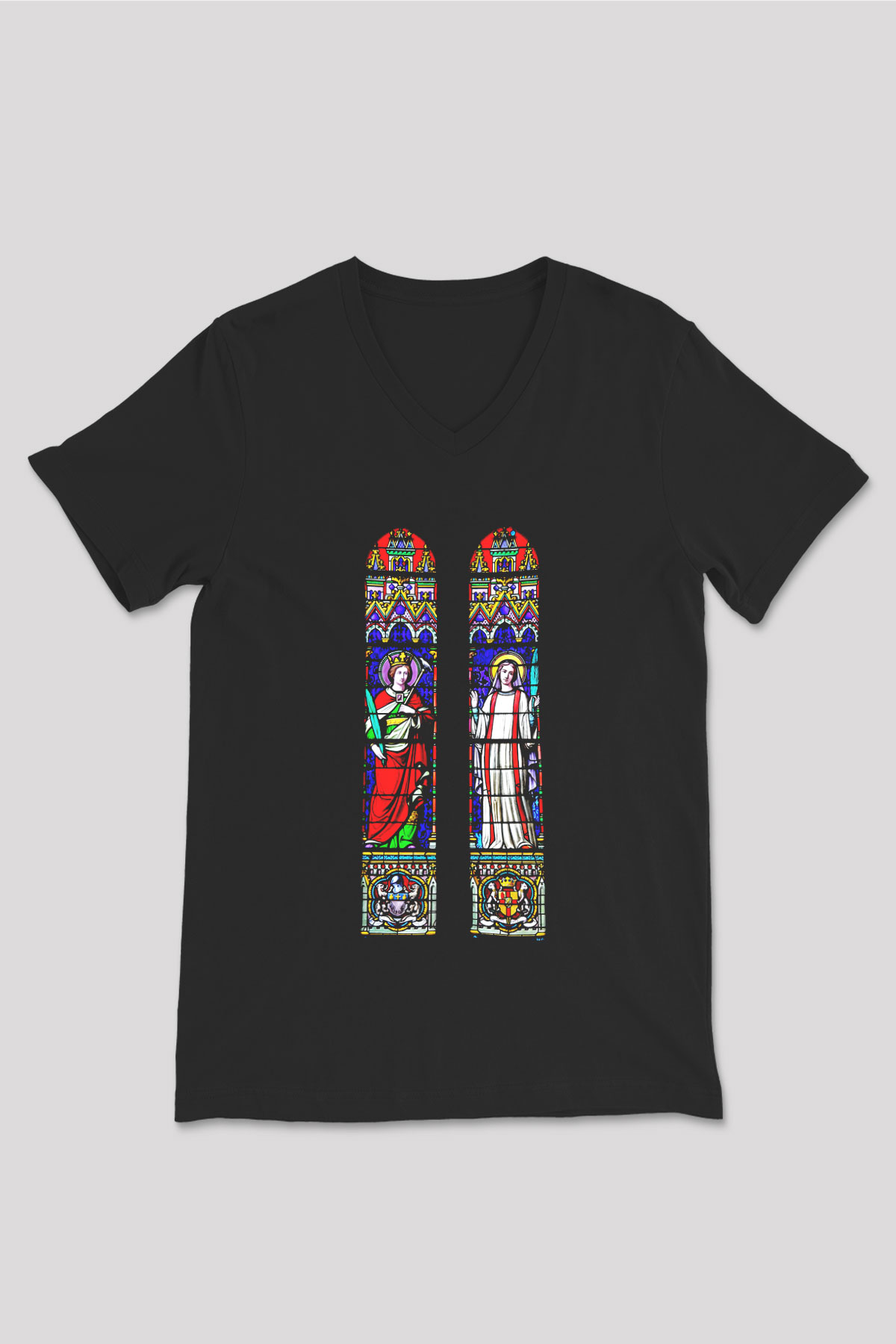 Notre Dame Katedrali Siyah Unisex V Yaka Tişört T-Shirt