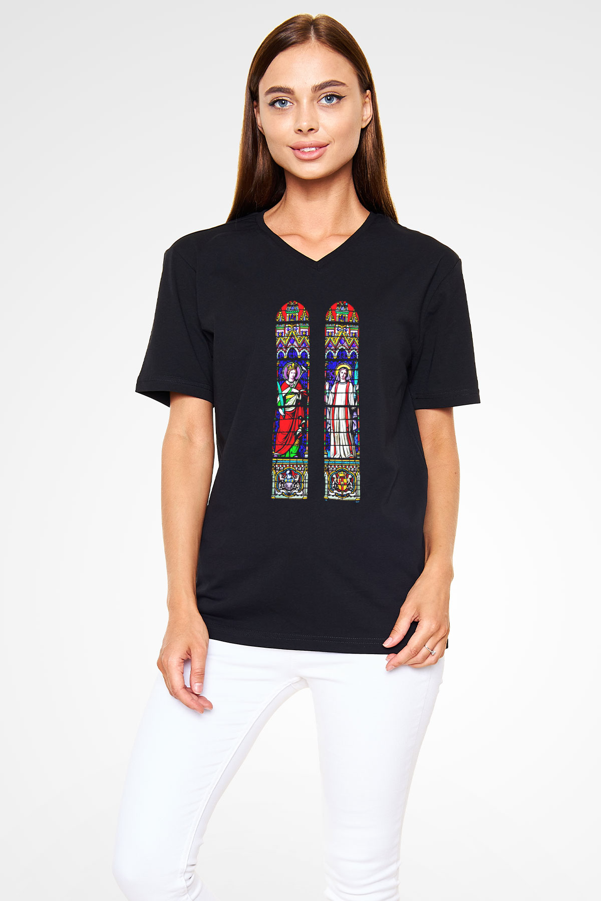 Notre Dame Katedrali Siyah Unisex V Yaka Tişört T-Shirt