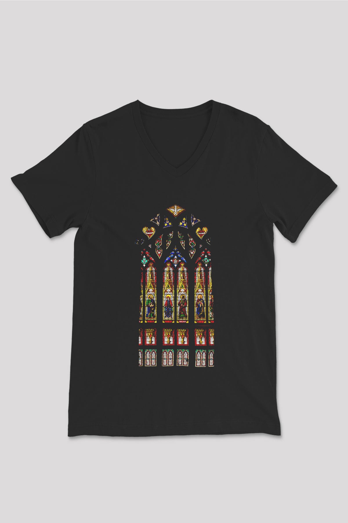 Notre Dame Katedrali Siyah Unisex V Yaka Tişört T-Shirt