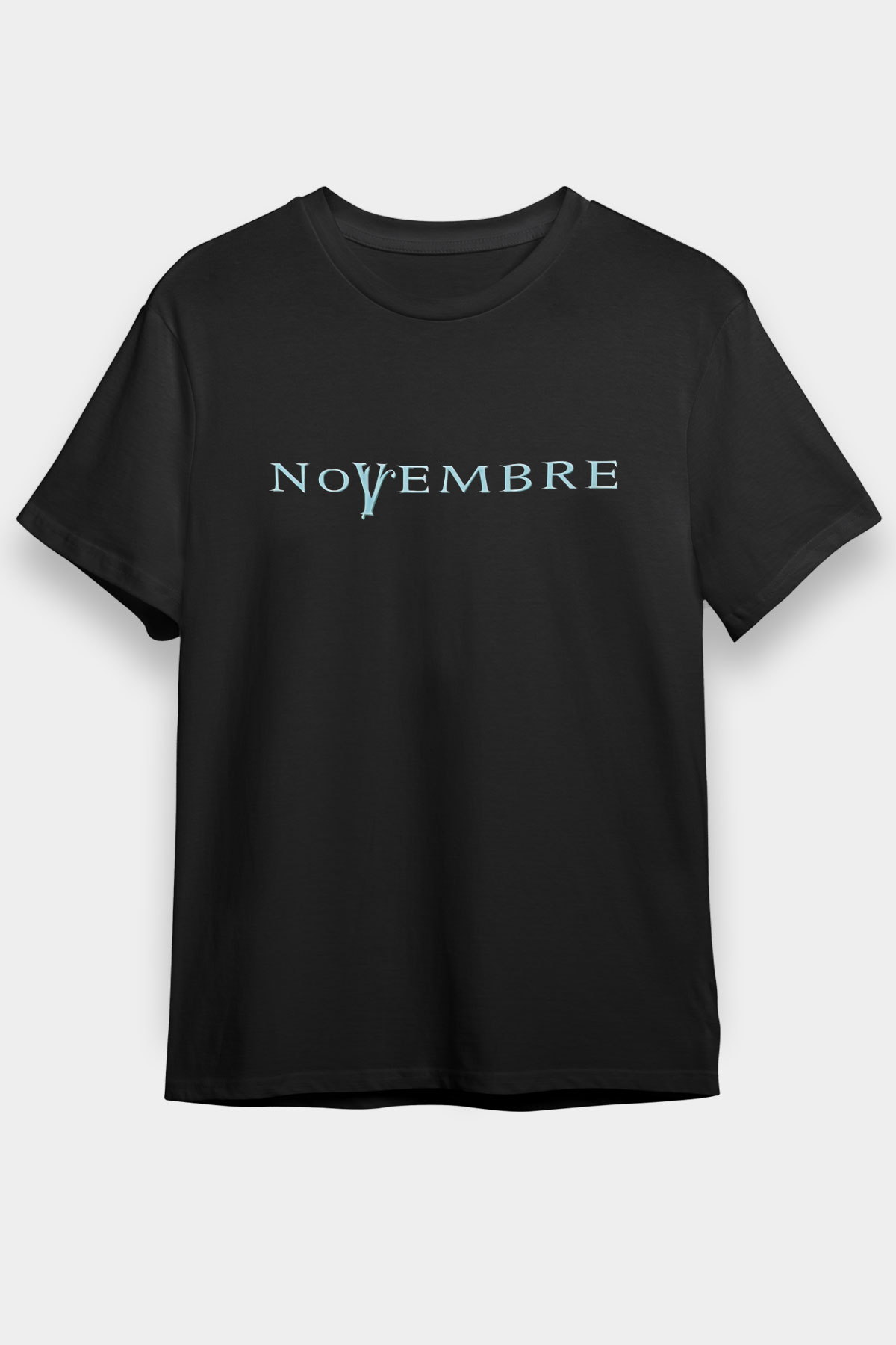 Novembre Baskılı Unisex Siyah Tişört - Tshirt