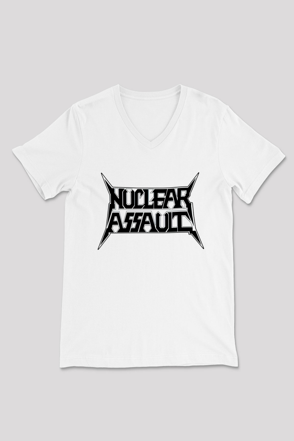Nuclear Assault Beyaz Unisex V Yaka Tişört T-Shirt