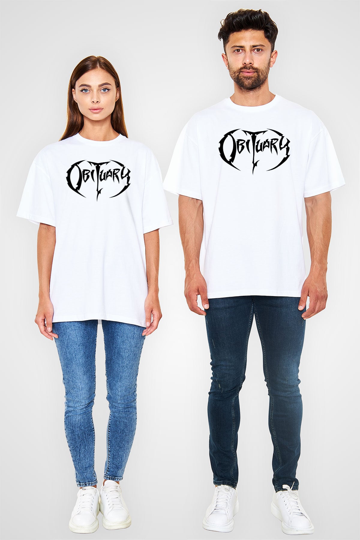 Obituary Beyaz Unisex Oversize Tişört T-Shirt