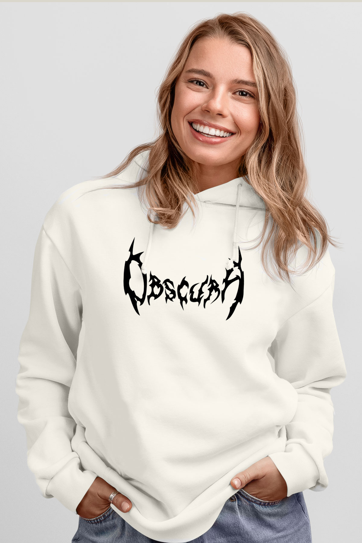 Obscura Beyaz Unisex Kapşonlu Sweatshirt