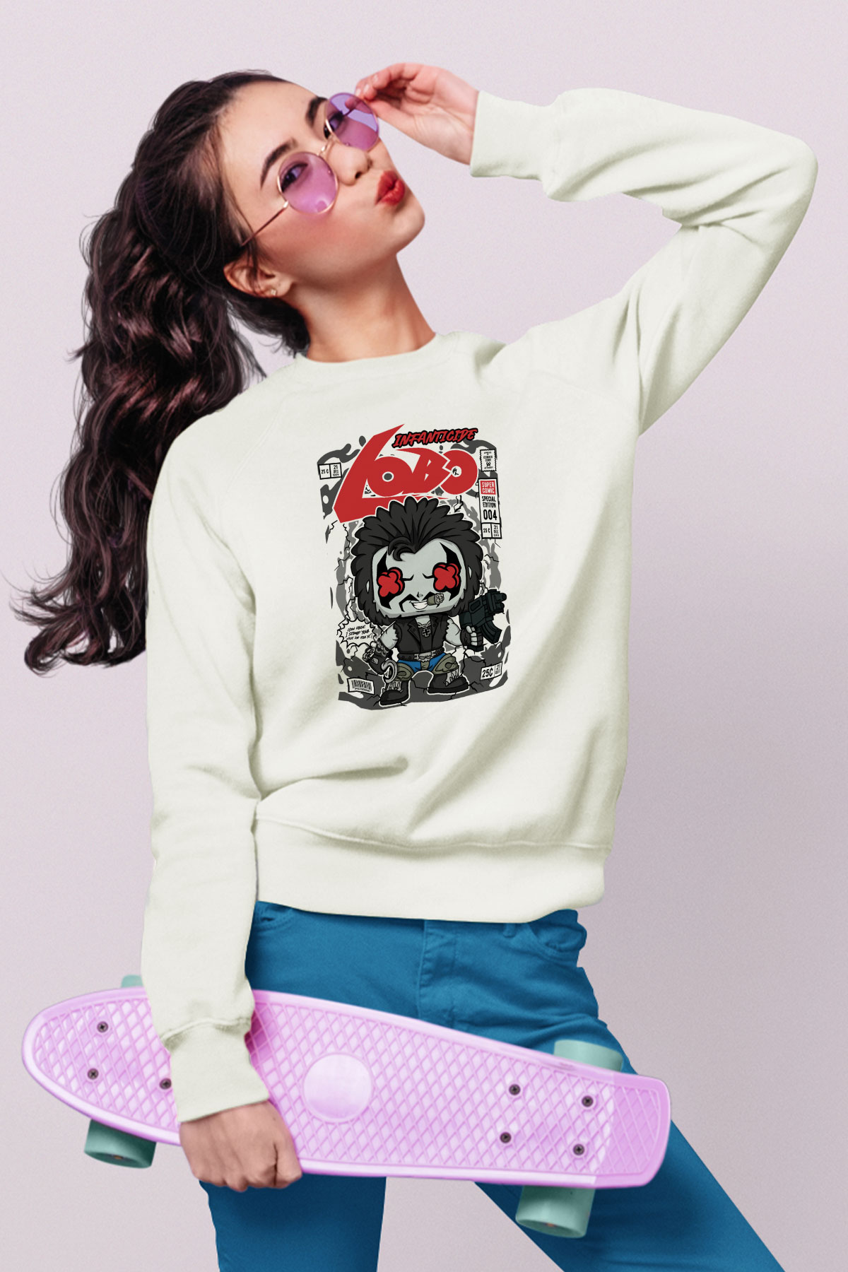 Ödül Avcısı Baskılı Unisex Beyaz Sweatshirt
