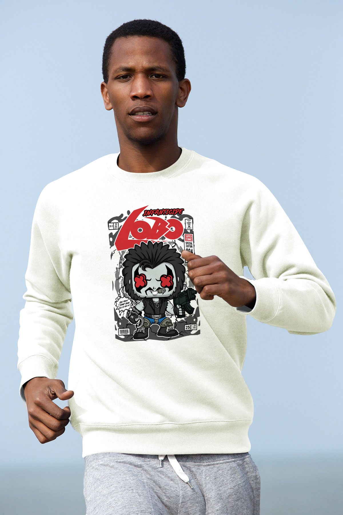 Ödül Avcısı Baskılı Unisex Beyaz Sweatshirt
