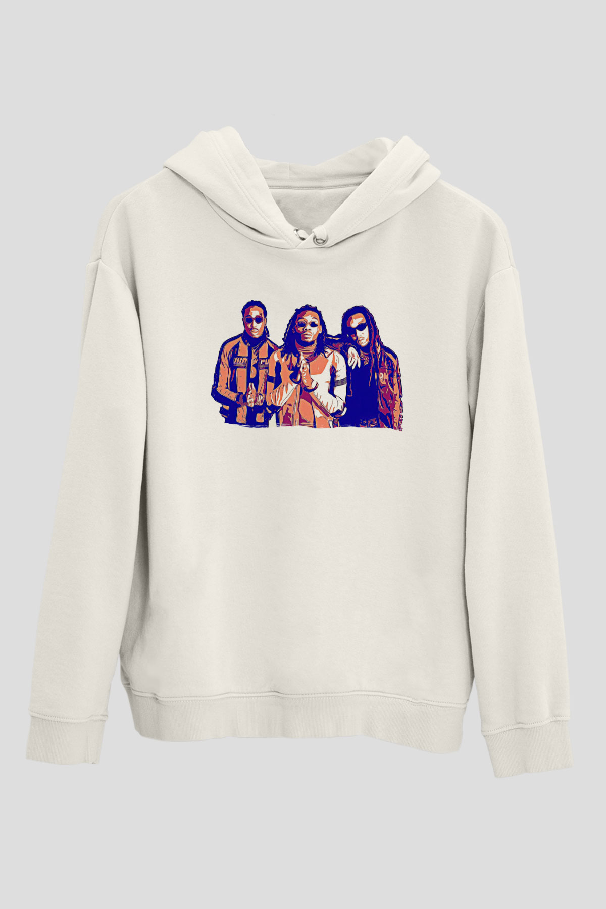 Offset Baskılı Beyaz Unisex Kapüşonlu Sweatshirt