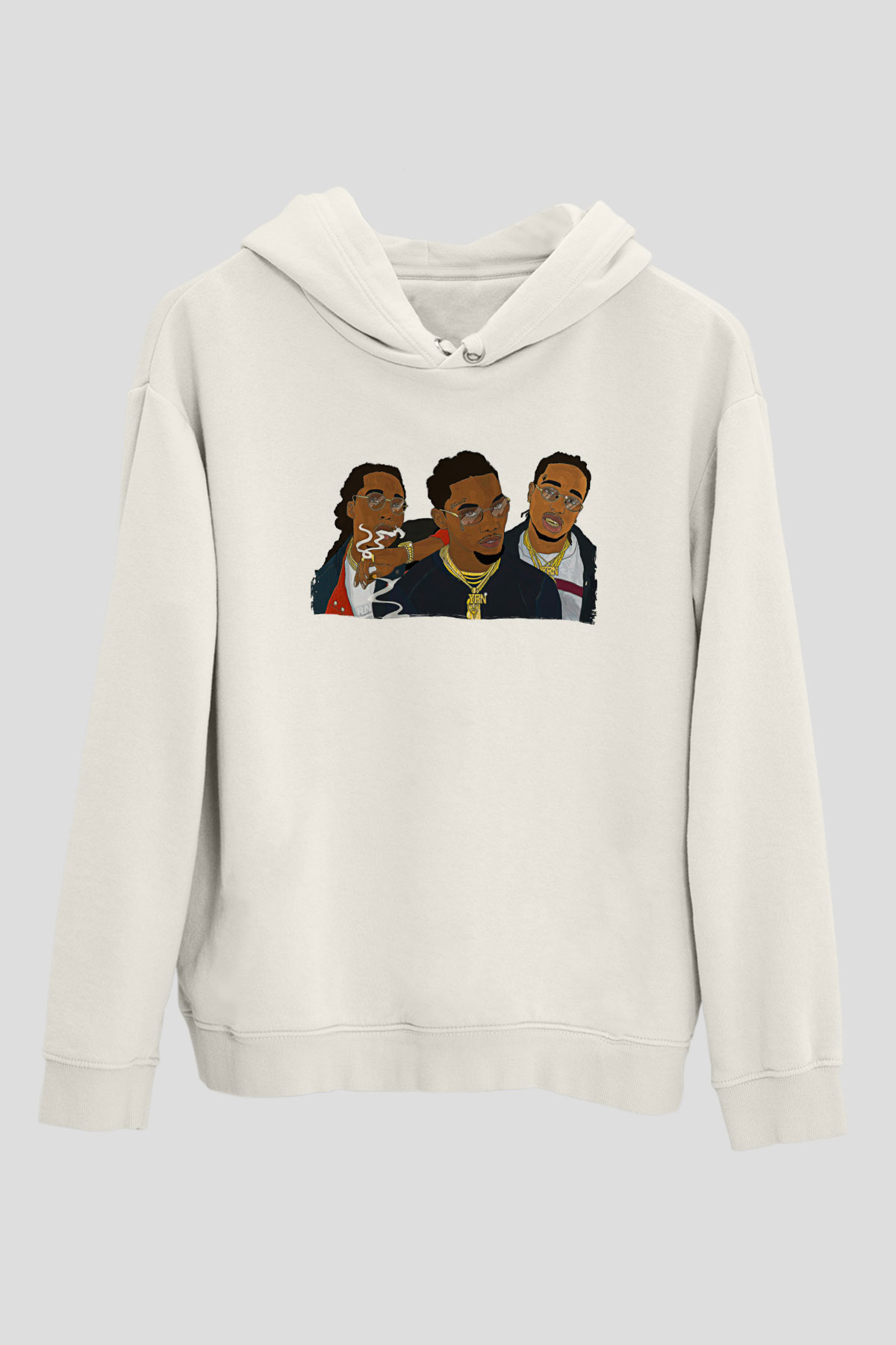 Offset Baskılı Beyaz Unisex Kapüşonlu Sweatshirt