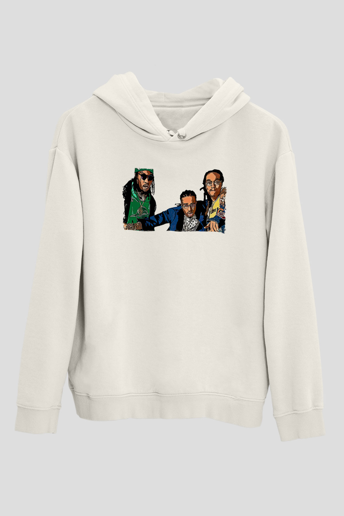 Offset Baskılı Beyaz Unisex Kapüşonlu Sweatshirt