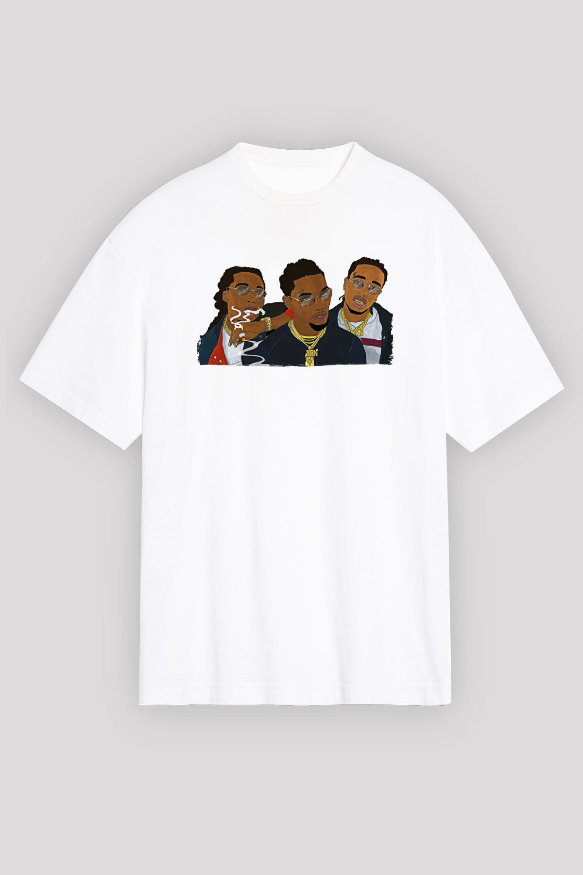 Offset Baskılı Beyaz Unisex Oversize Tişört - Tshirt
