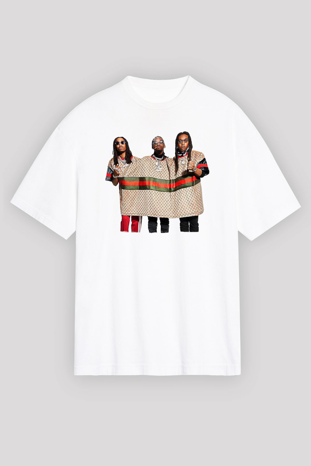 Offset Baskılı Beyaz Unisex Oversize Tişört - Tshirt
