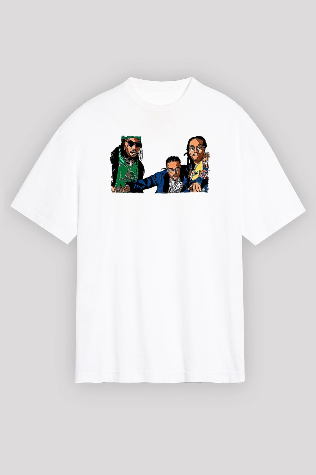Offset Baskılı Beyaz Unisex Oversize Tişört - Tshirt