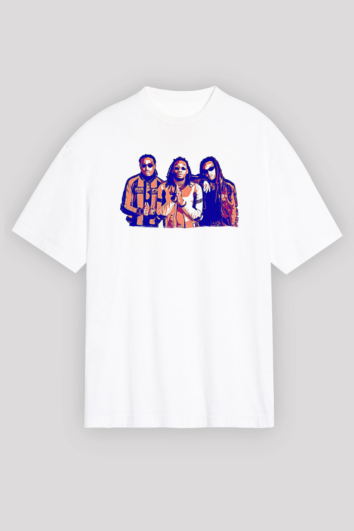 Offset Baskılı Beyaz Unisex Oversize Tişört - Tshirt