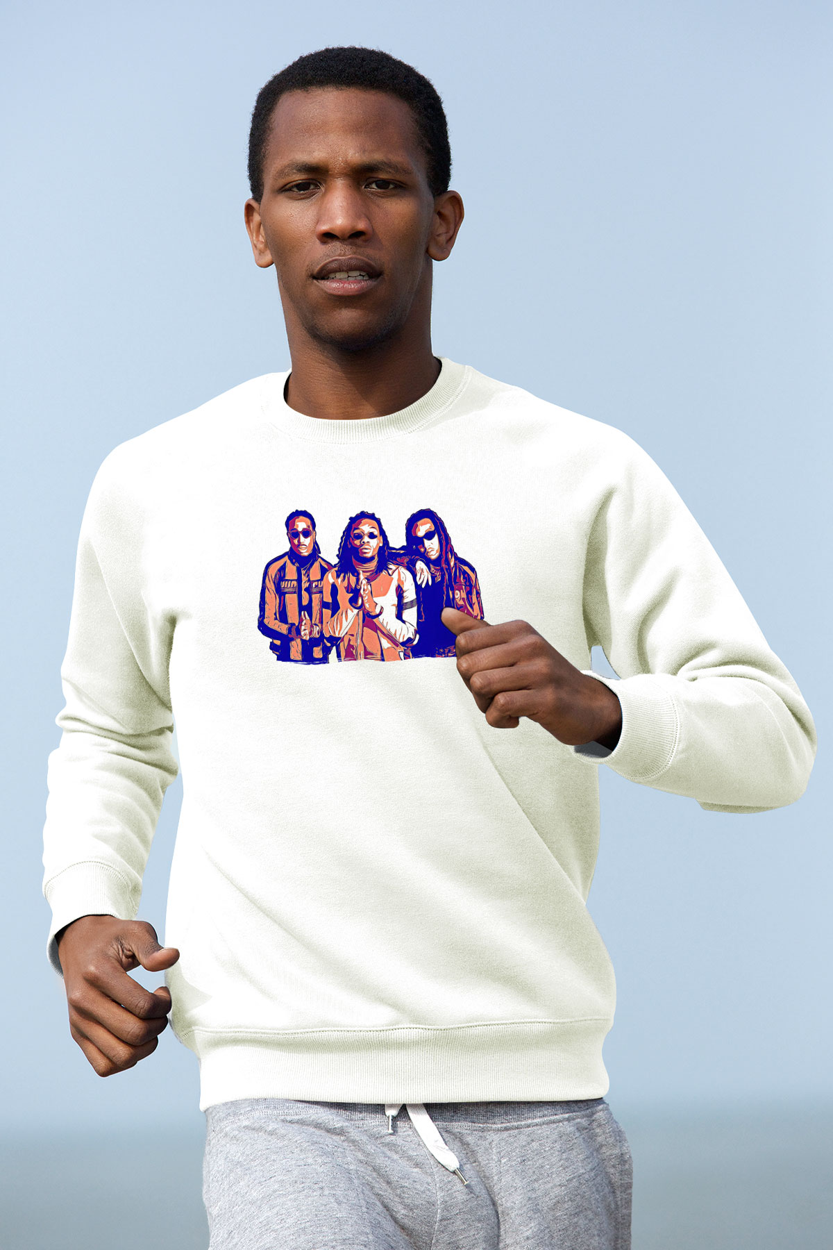 Offset Baskılı Beyaz Unisex Sweatshirt
