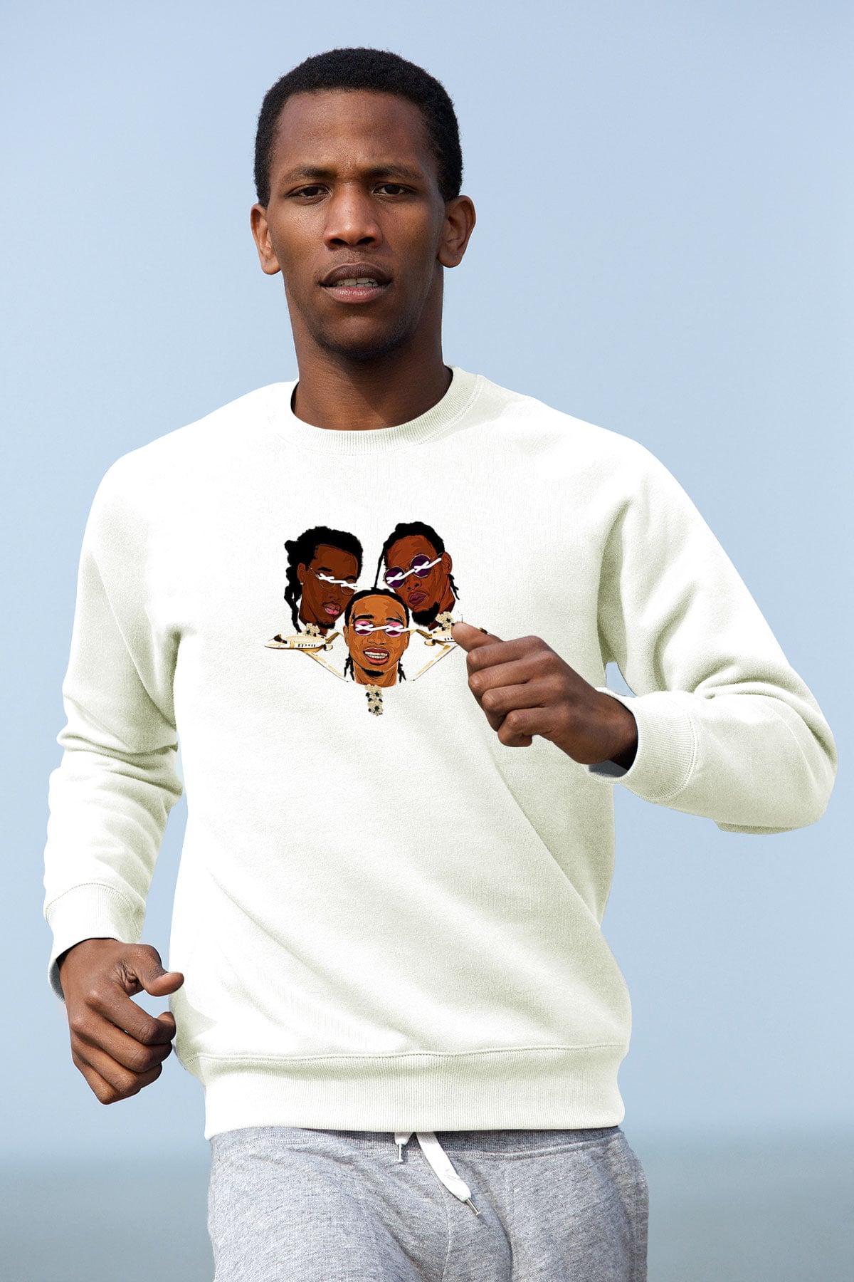 Offset Baskılı Beyaz Unisex Sweatshirt