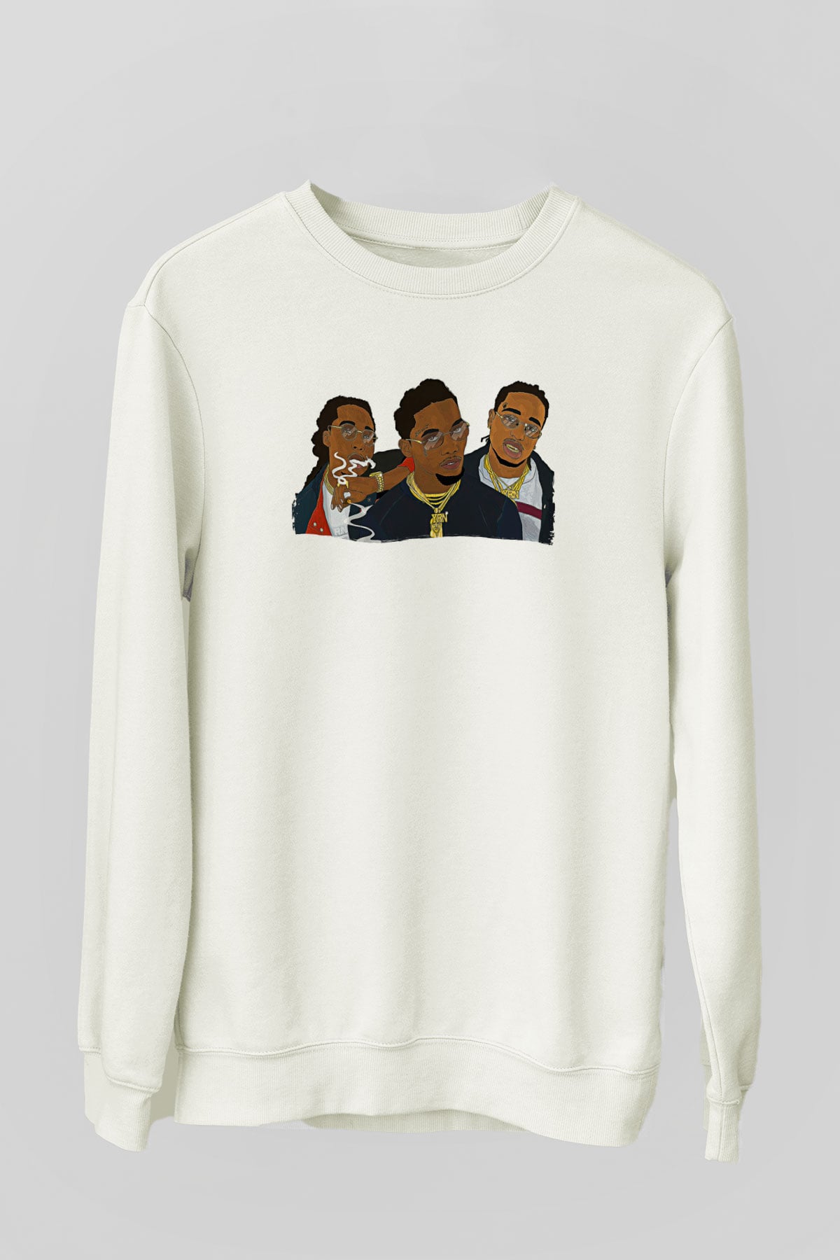 Offset Baskılı Beyaz Unisex Sweatshirt