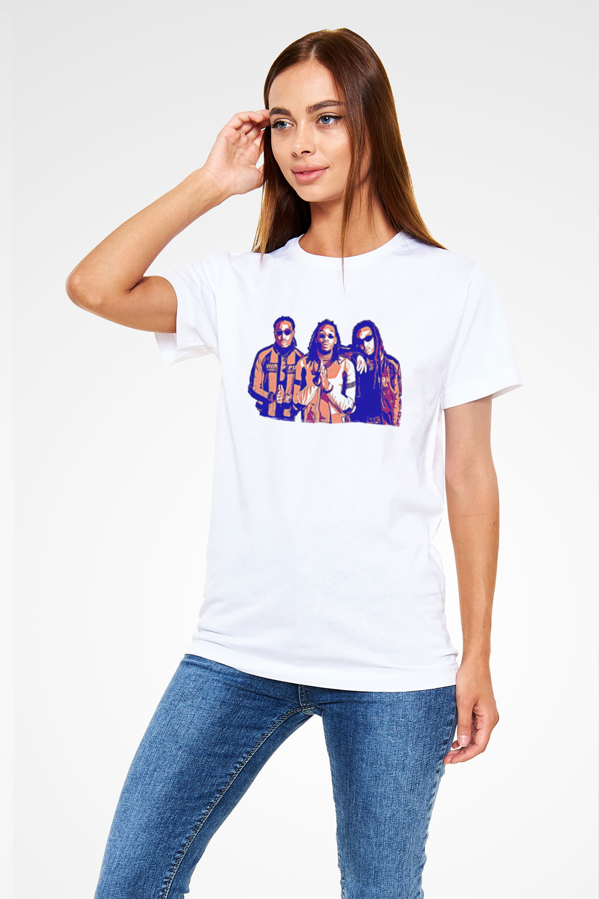 Offset Baskılı Unisex Beyaz Tişört - Tshirt