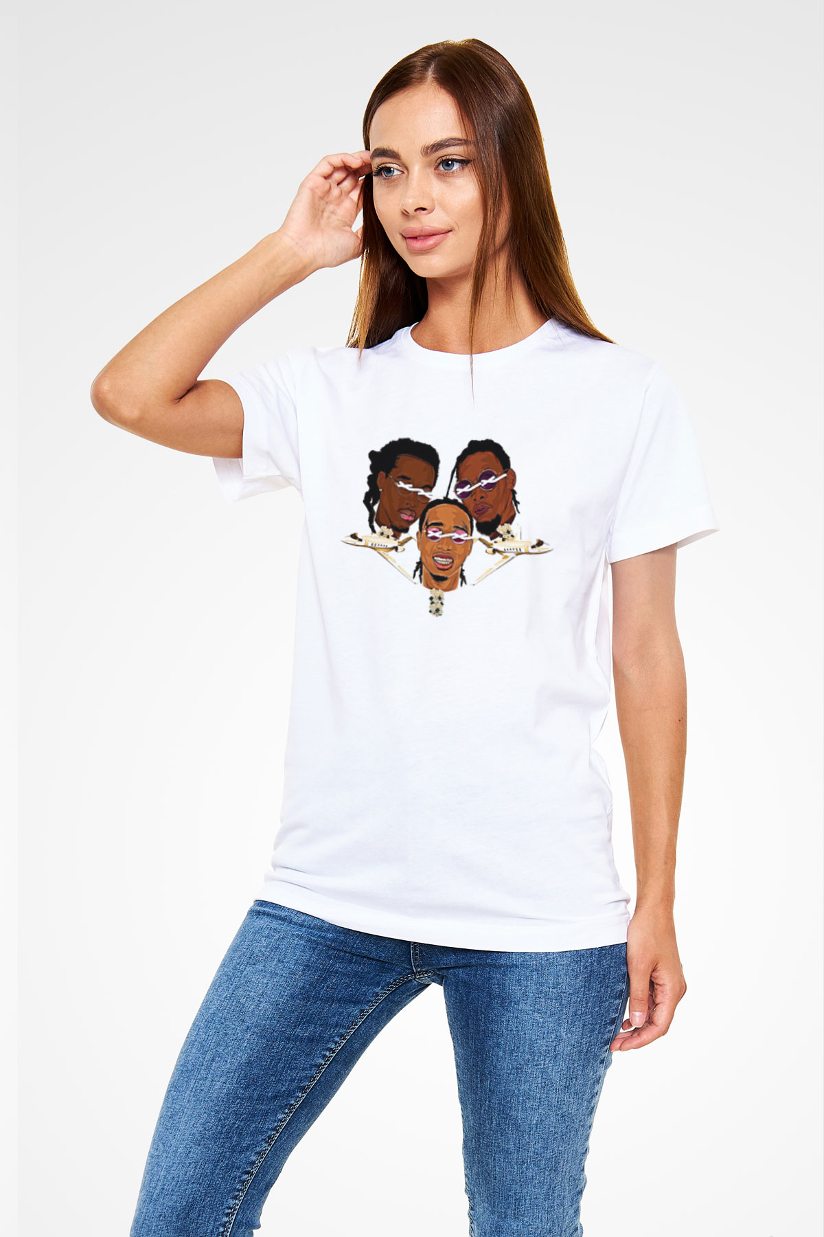 Offset Baskılı Unisex Beyaz Tişört - Tshirt