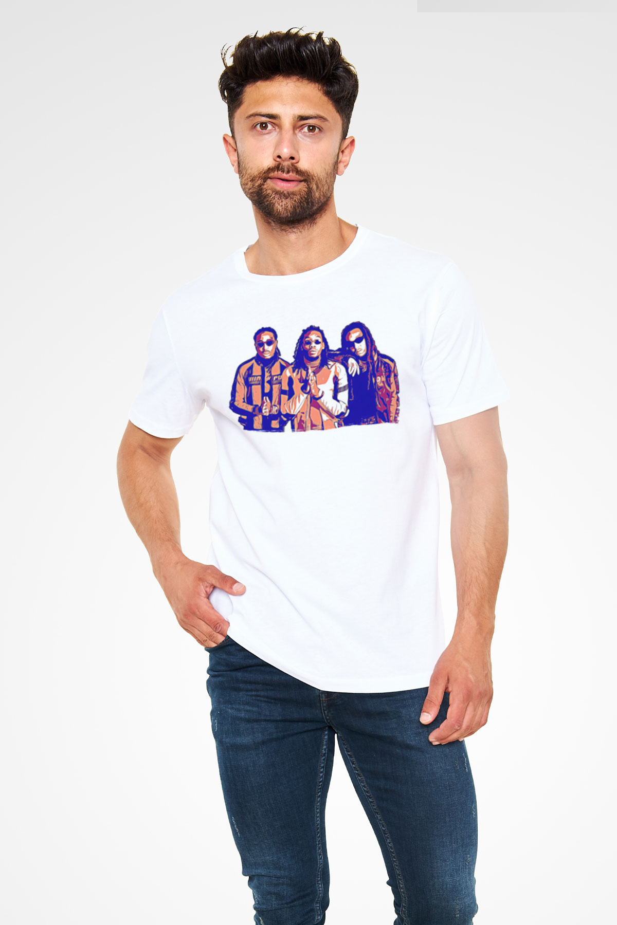 Offset Baskılı Unisex Beyaz Tişört - Tshirt