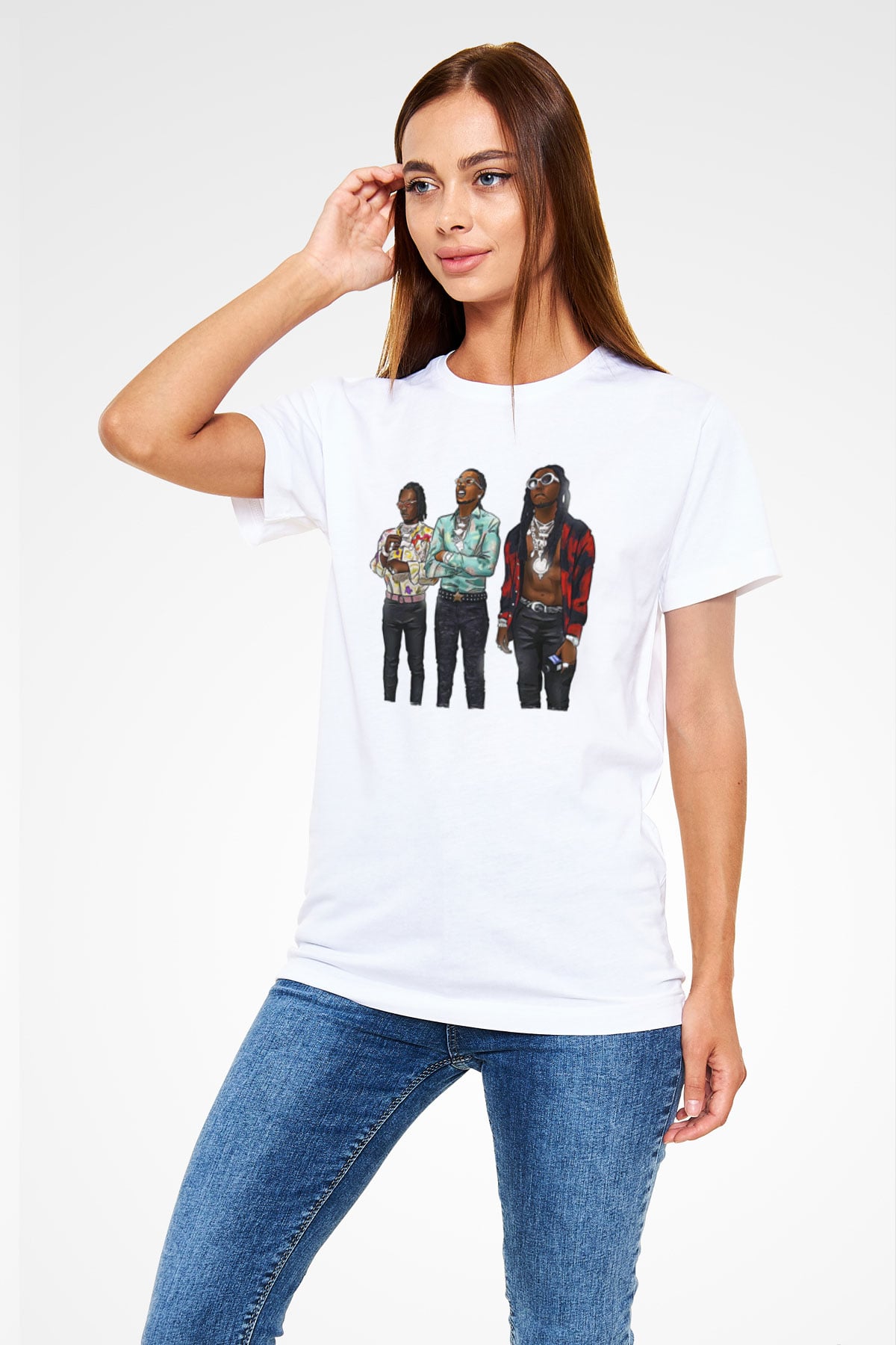 Offset Baskılı Unisex Beyaz Tişört - Tshirt
