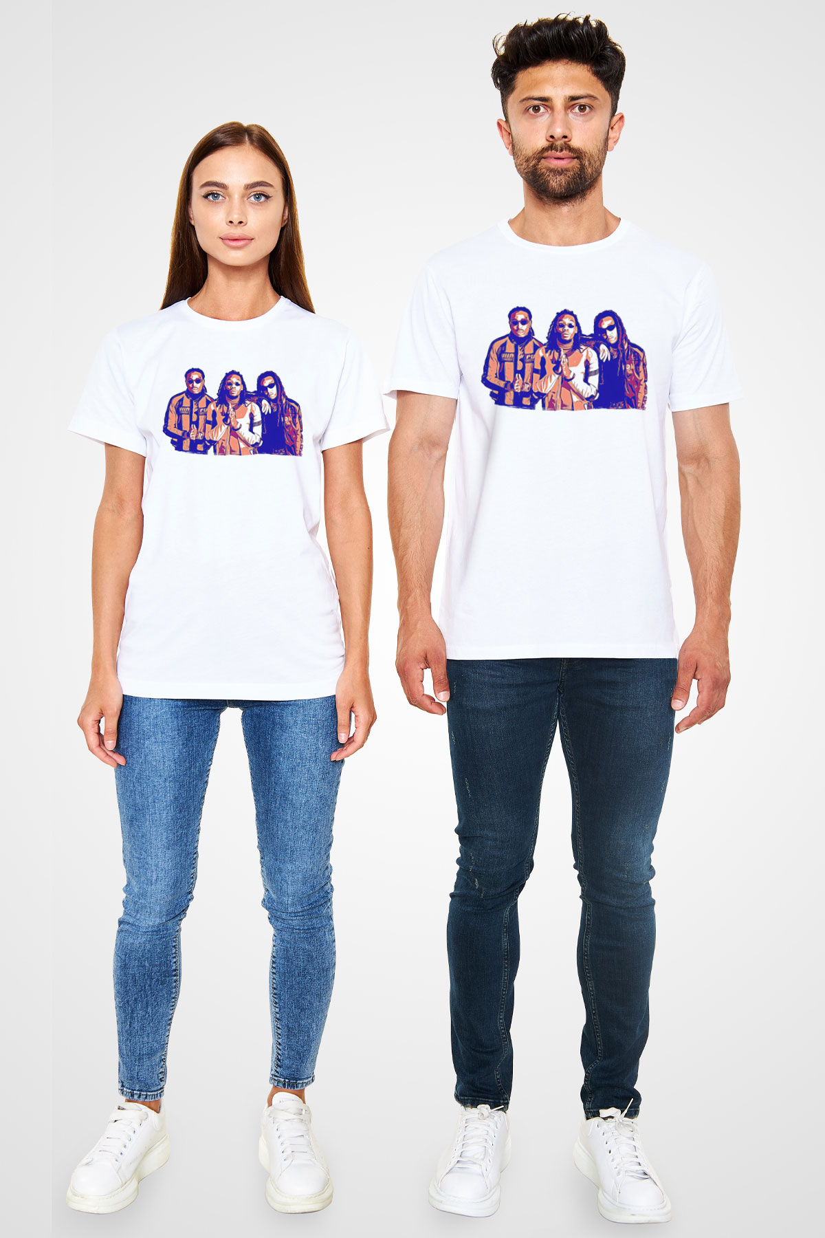 Offset Baskılı Unisex Beyaz Tişört - Tshirt