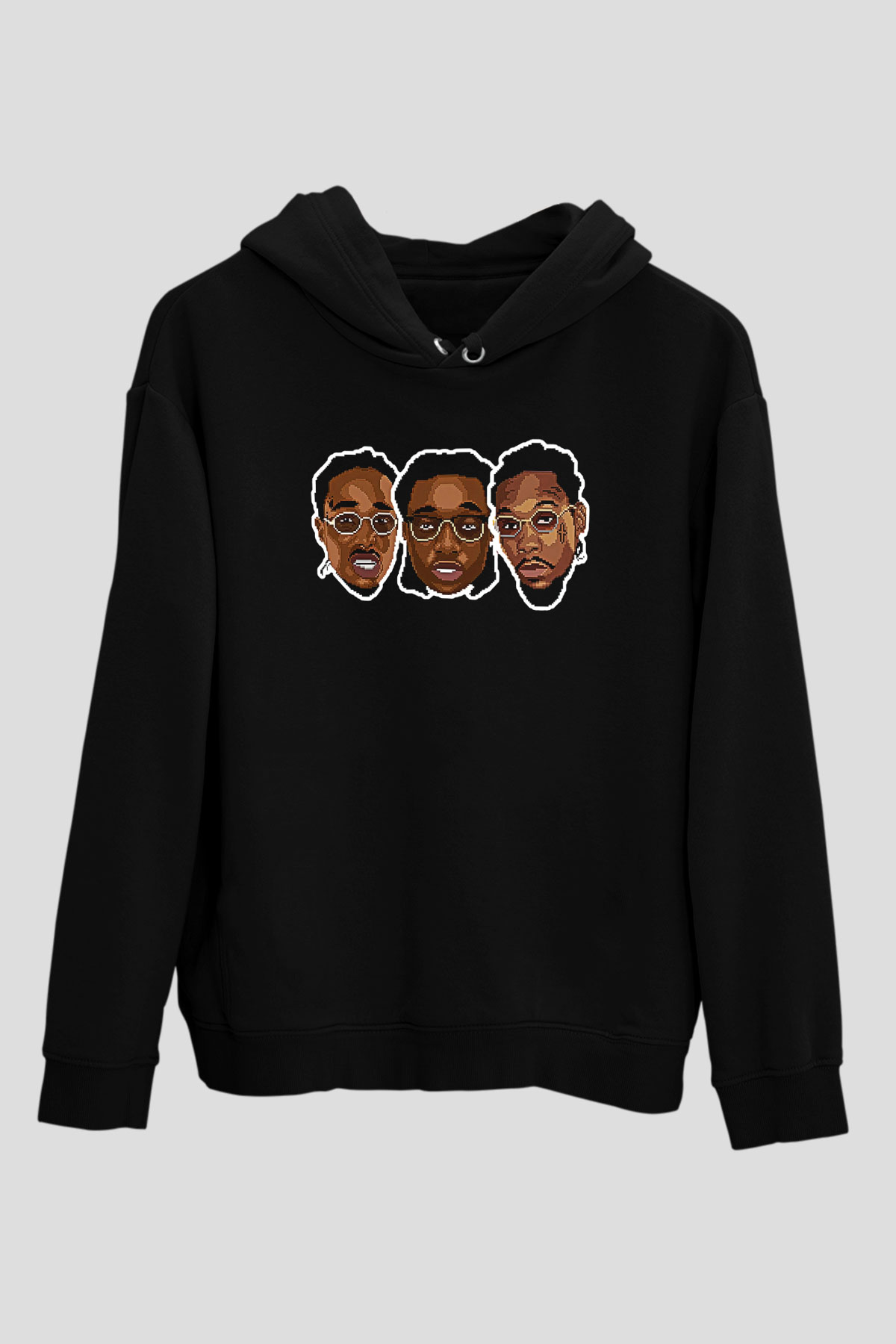 Offset Baskılı Unisex Siyah Hoodie