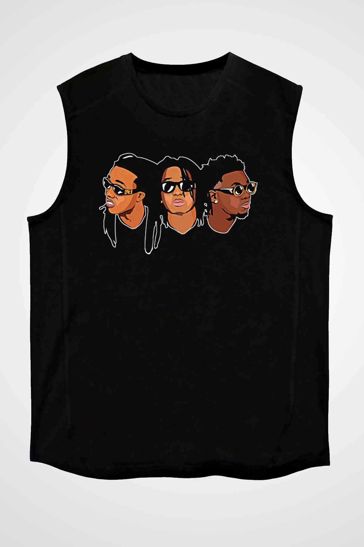 Offset Baskılı Unisex Siyah Kolsuz Tişört - Tshirt