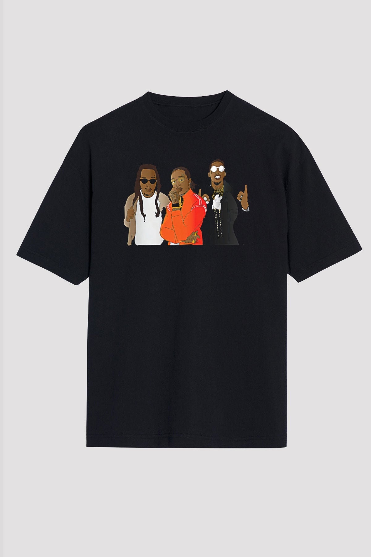 Offset Baskılı Unisex Siyah Oversize Tişört - Tshirt