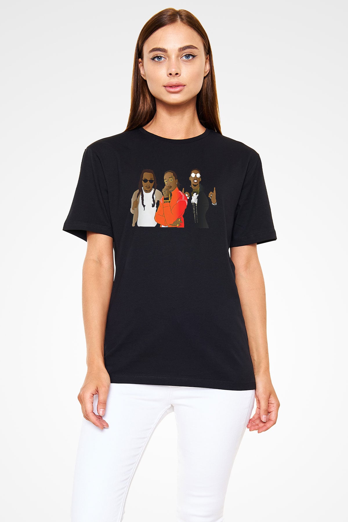 Offset Baskılı Unisex Siyah Tişört - Tshirt