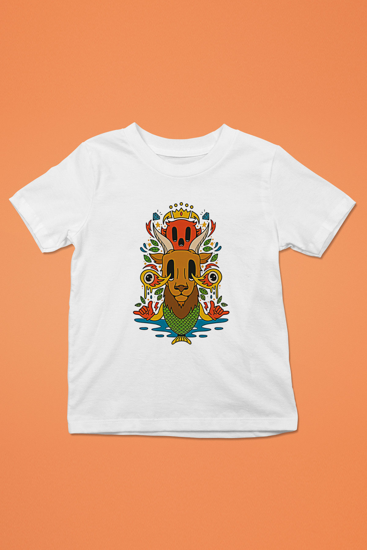 Oğlak Burcu Baskılı Beyaz Unisex Beyaz Çocuk Tişört - Tshirt